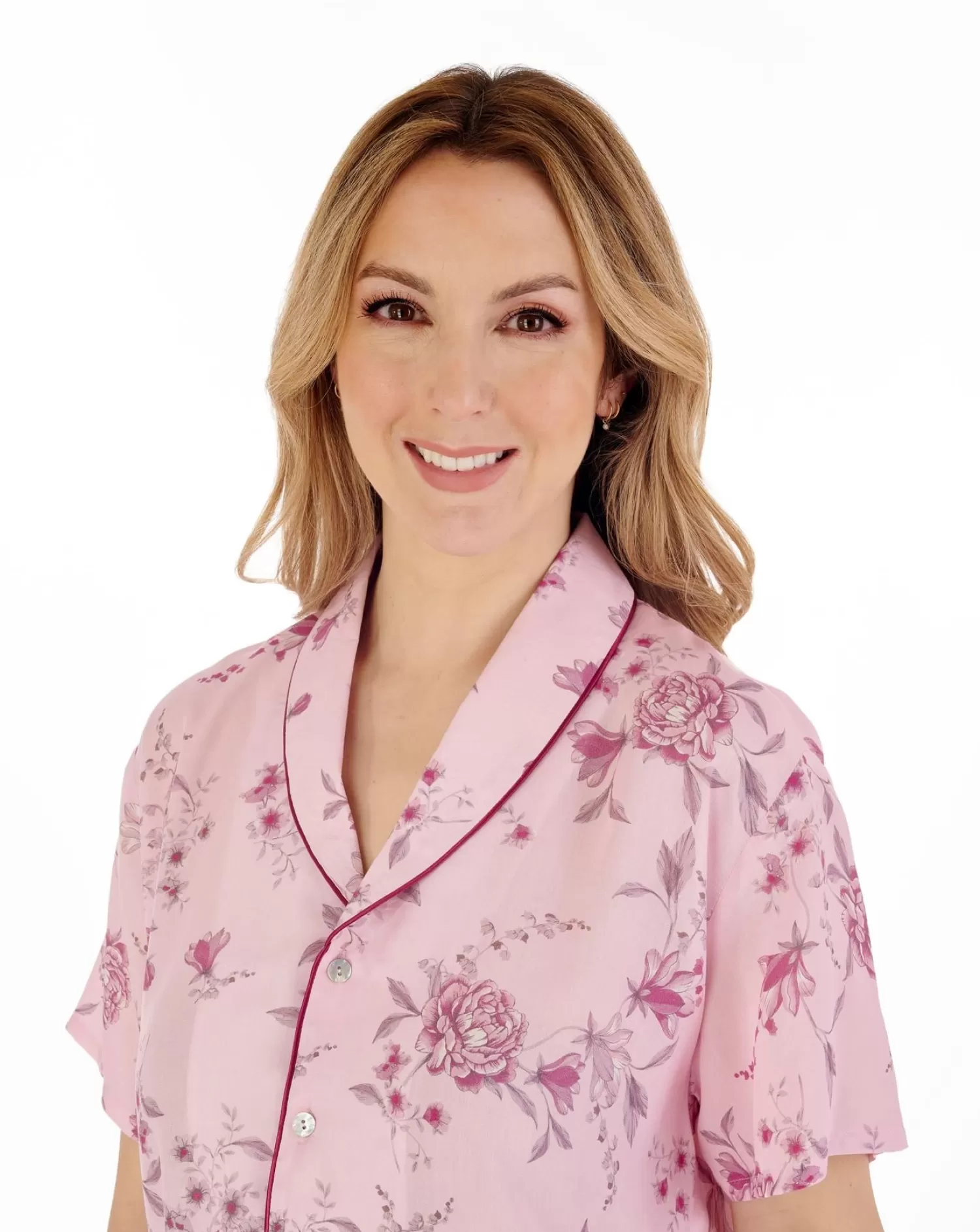 Slenderella Pyjamas | Gaspe By Short Sleeve Floral Tailored Pyjamas - Pink