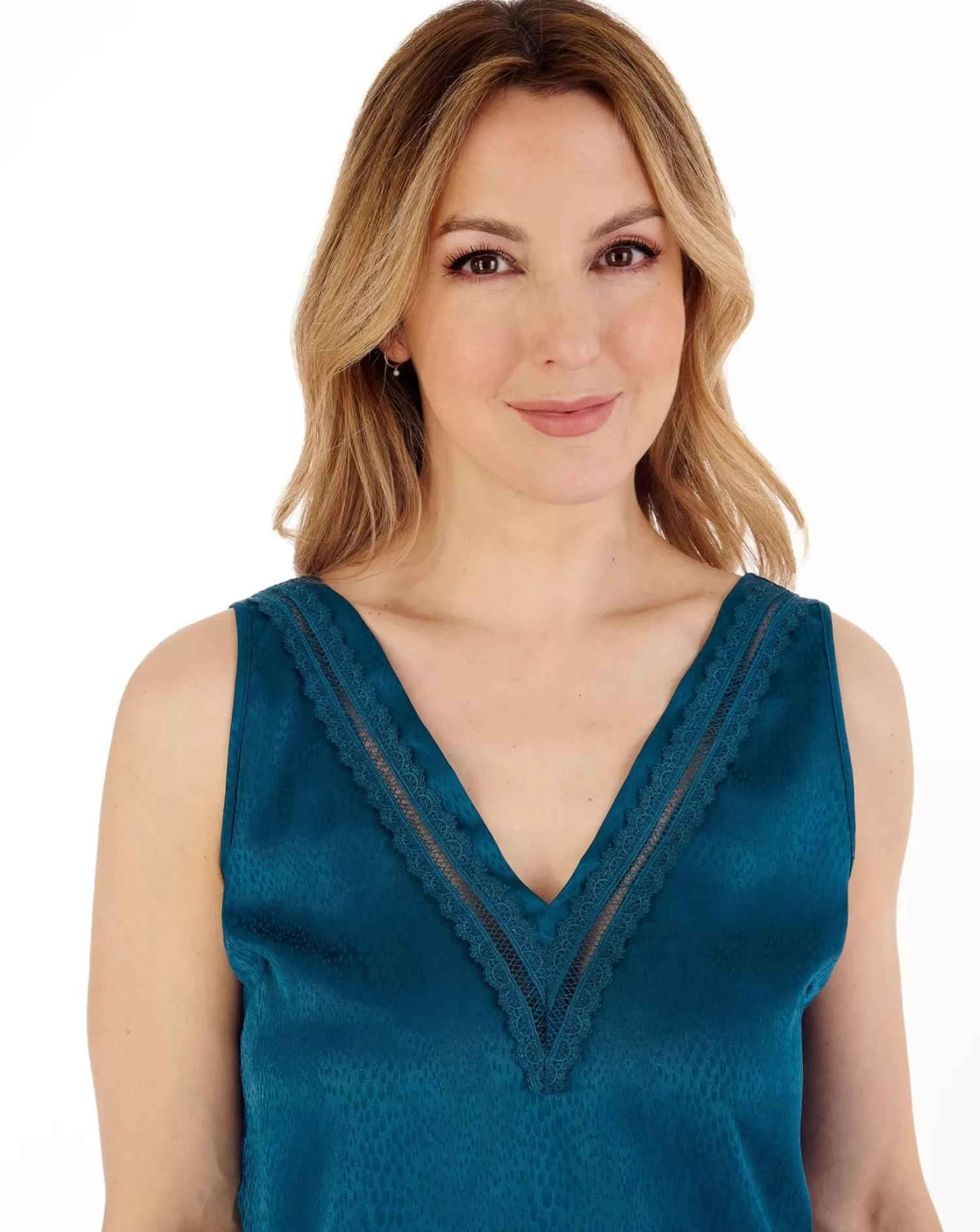 Slenderella Pyjamas | Gaspe By Sleeveless Satin Pyjamas - Teal