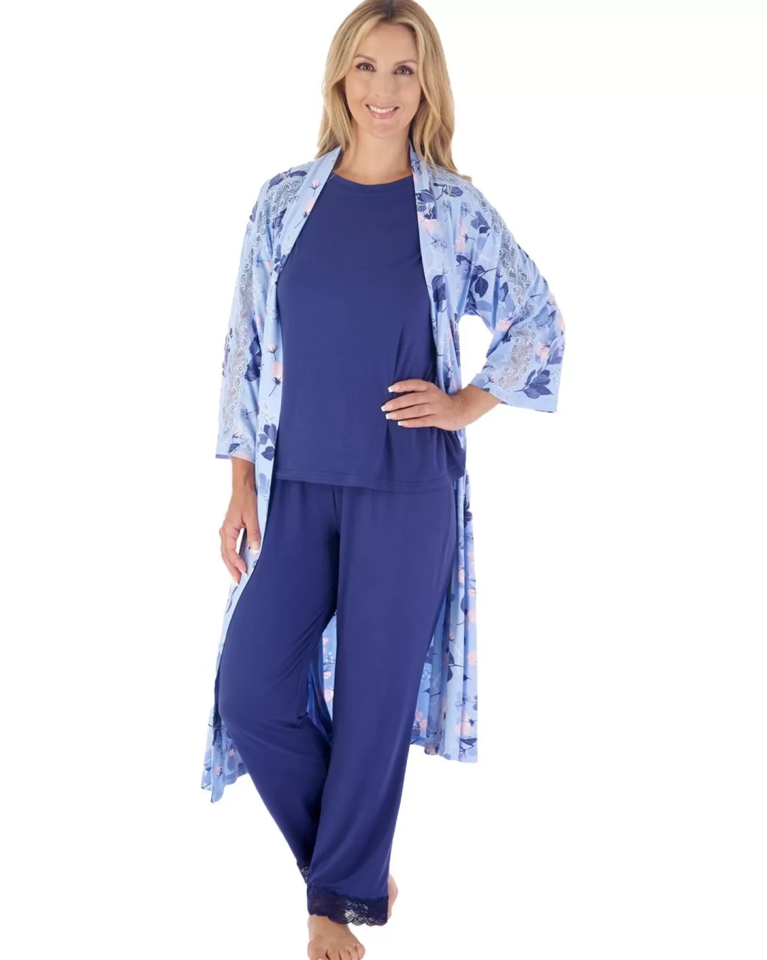 Slenderella Pyjamas | Gaspe By Supersoft Long Pyjamas - Navy