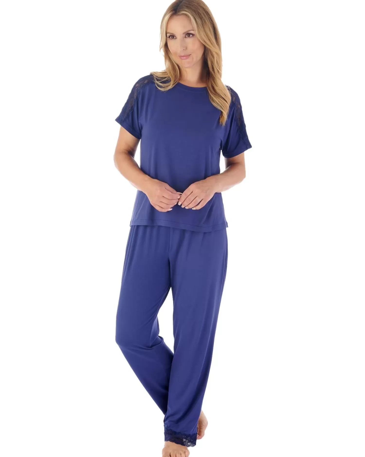 Slenderella Pyjamas | Gaspe By Supersoft Long Pyjamas - Navy