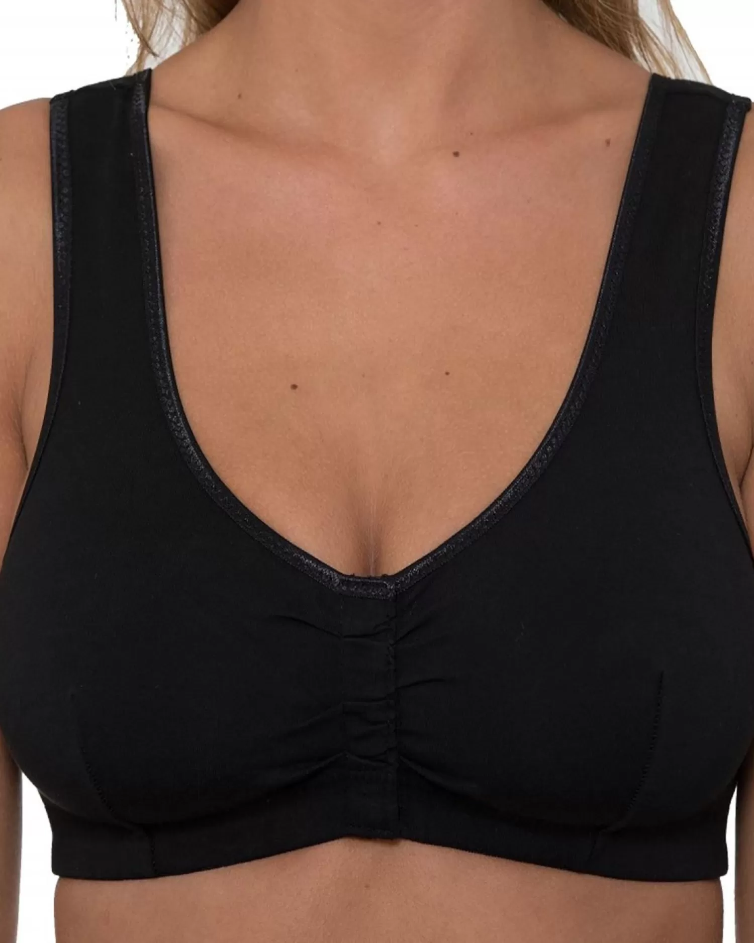 * Bras | Gemm Cotton Velcro Front Fastening Wireless Bra - Black