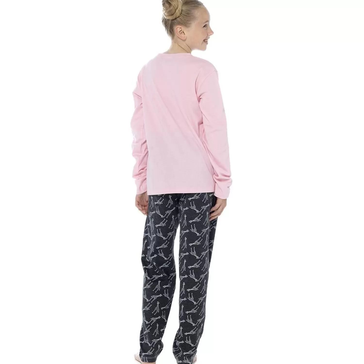 Kids Foxbury Girls Giraffe Print Pink Long Jersey Pyjamas