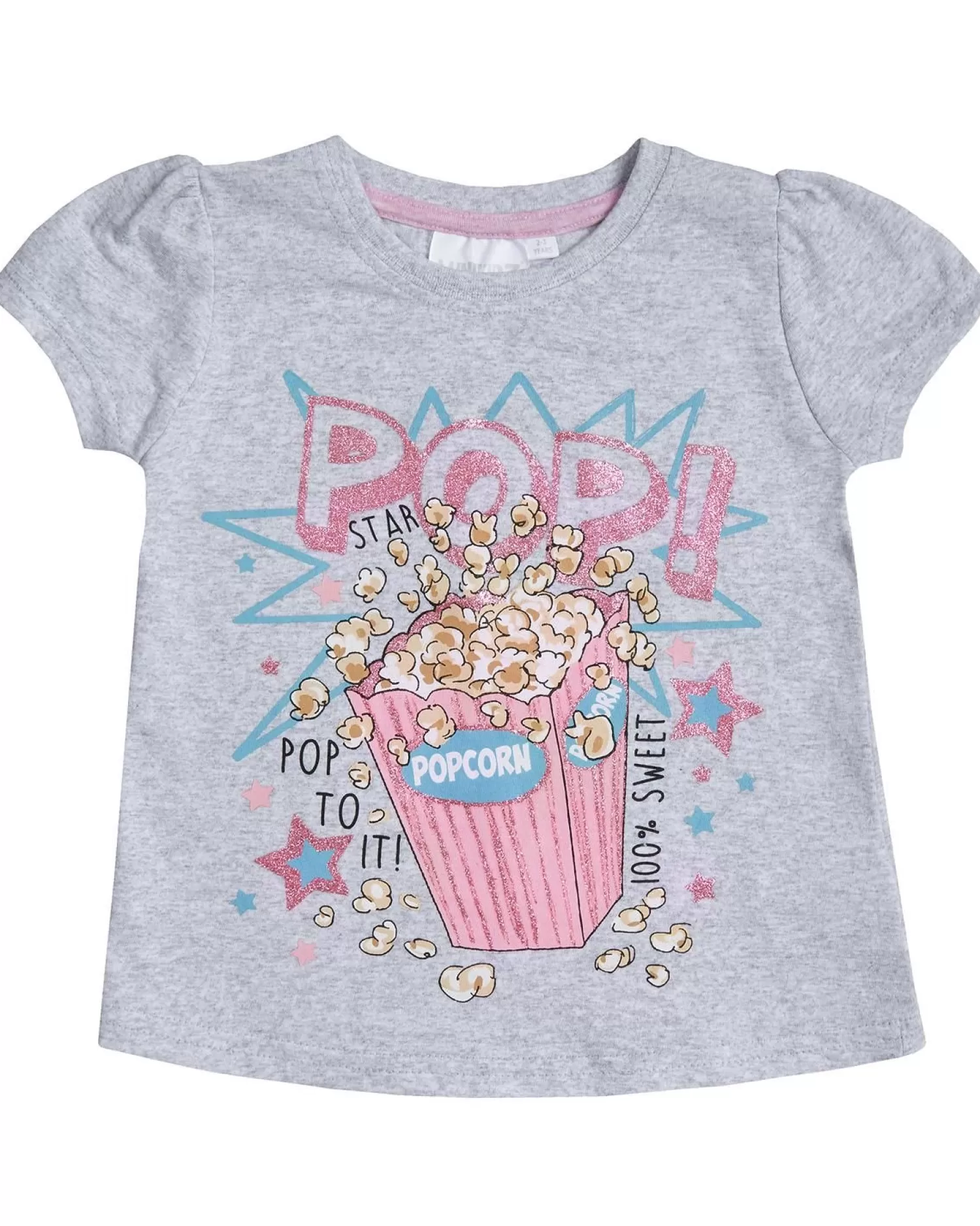 Kids Minikidz Girls Grey Popcorn Short Sleeve T-Shirt