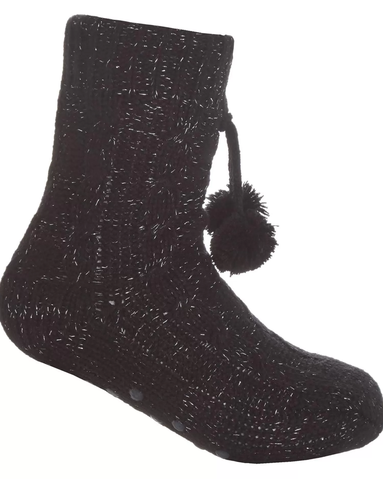 Kids * Girls Lurex Cable Knit Slipper Socks - Black