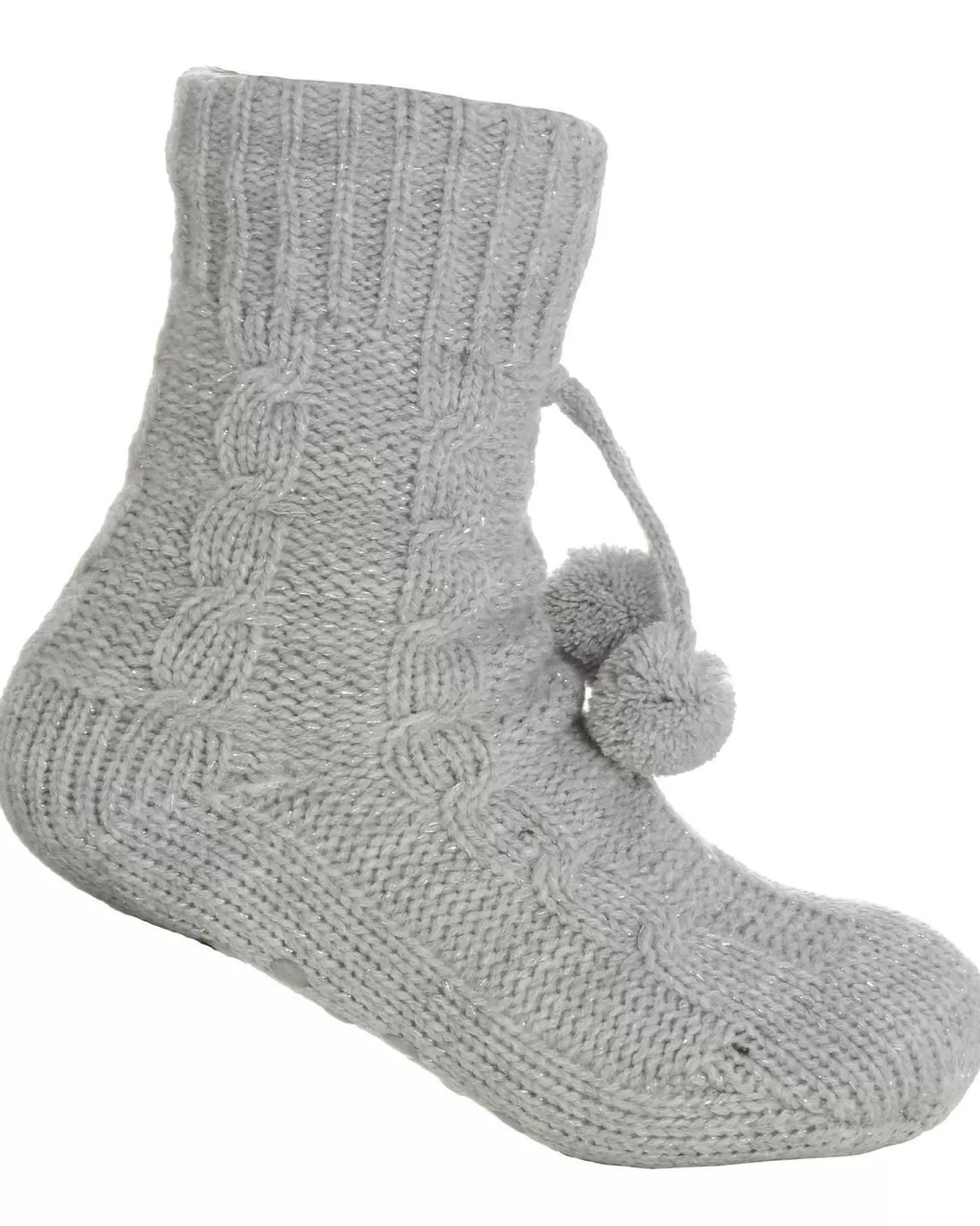 Kids * Girls Lurex Cable Knit Slipper Socks - Grey