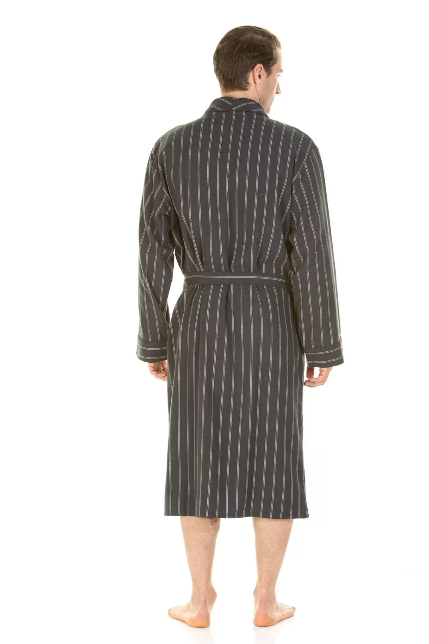 Men Haigman Brushed 100% Cotton Dressing Gown - Charcoal Stripe