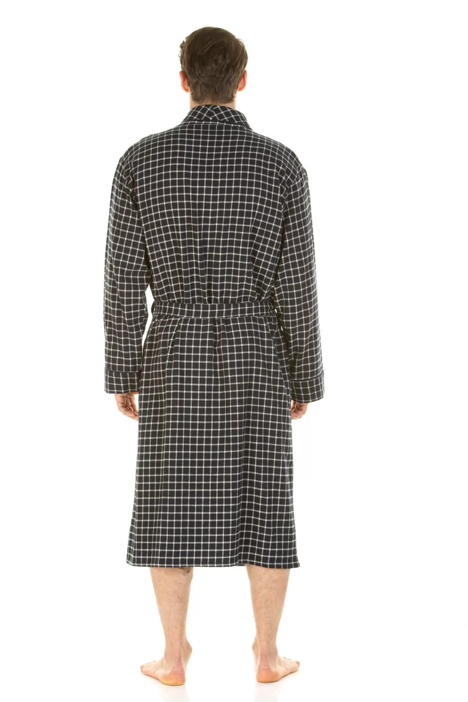 Men Haigman Brushed 100% Cotton Dressing Gown - Navy Check