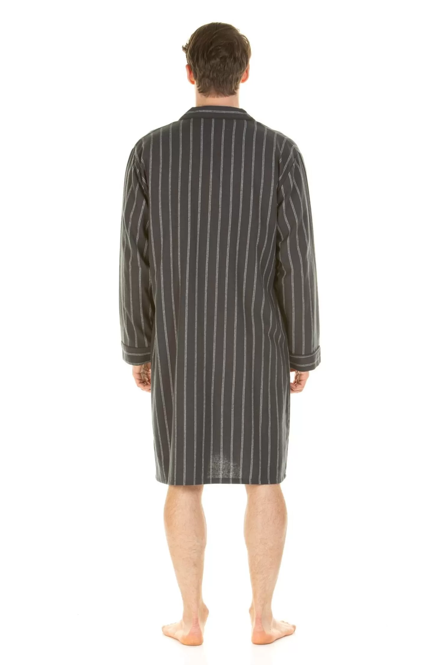 Men Haigman Brushed 100% Cotton Nightshirt - Charcoal Stripe