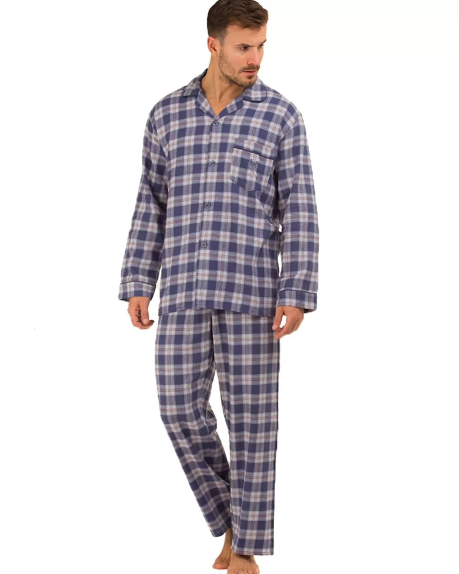 Men Haigman Brushed 100% Cotton Pyjamas - Blue/Red Check