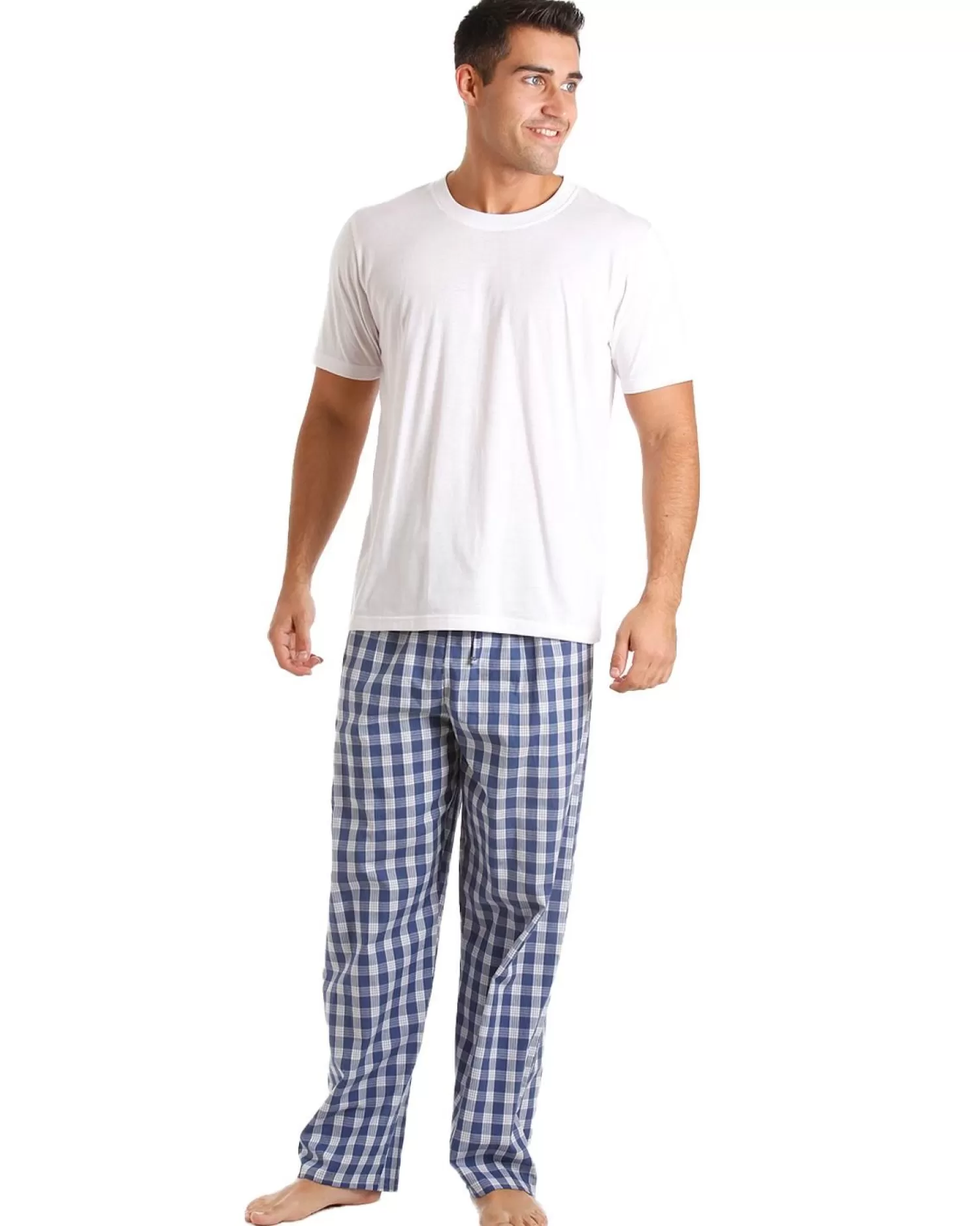 Men Haigman Cotton Rich Short Sleeve Pyjamas - White/Blue