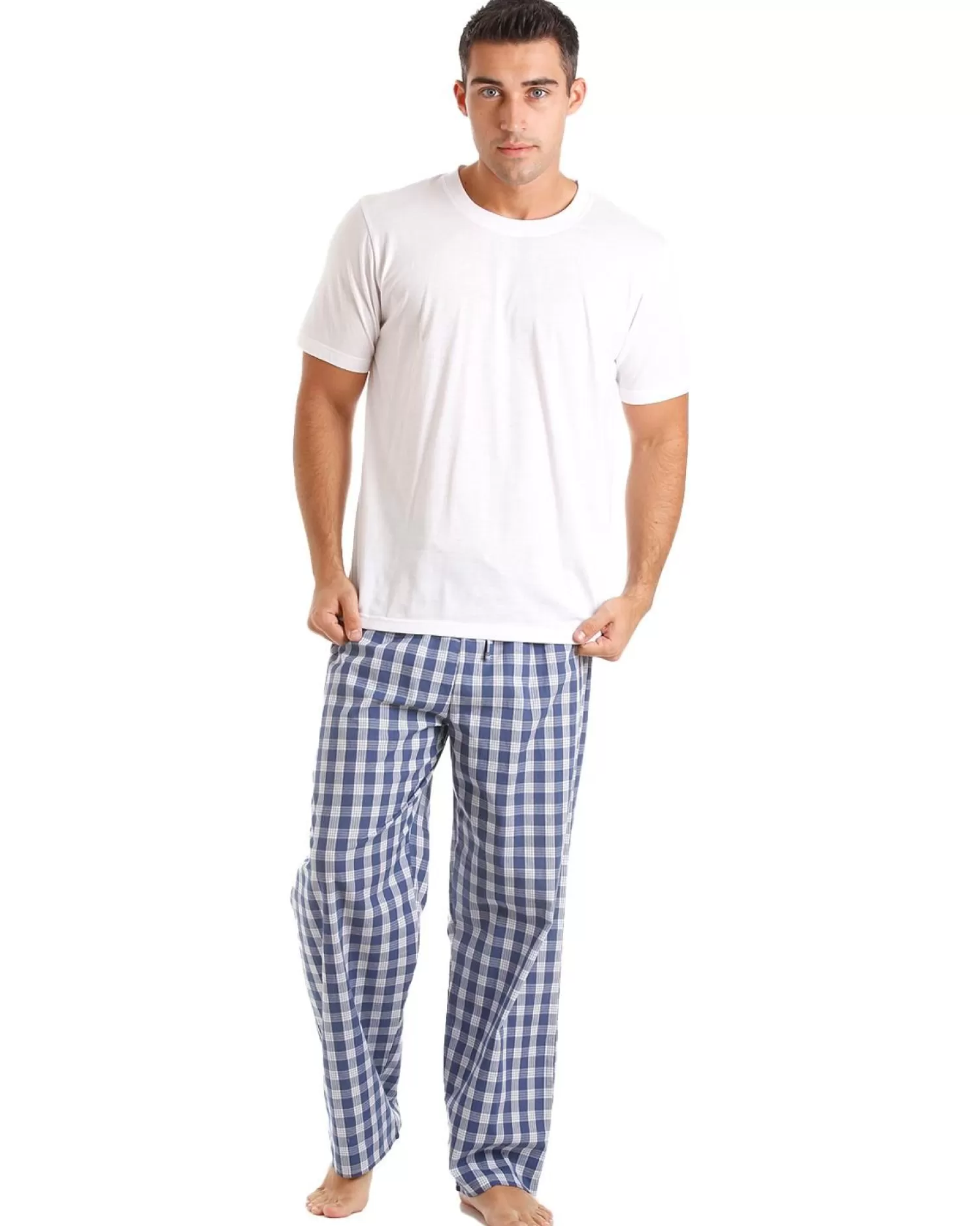 Men Haigman Cotton Rich Short Sleeve Pyjamas - White/Blue