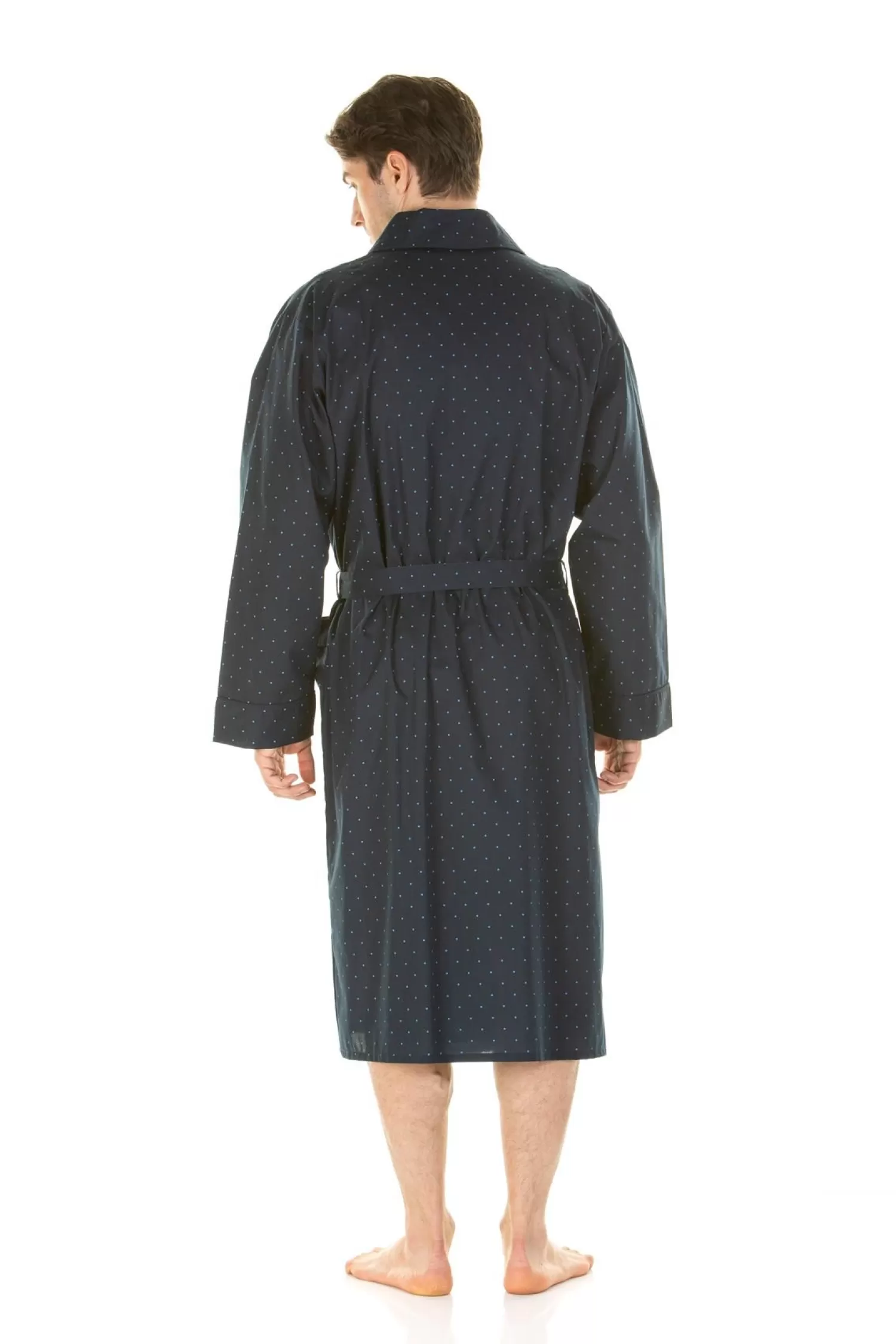 Men Haigman Easy Care Printed Dressing Gown - Navy Dots