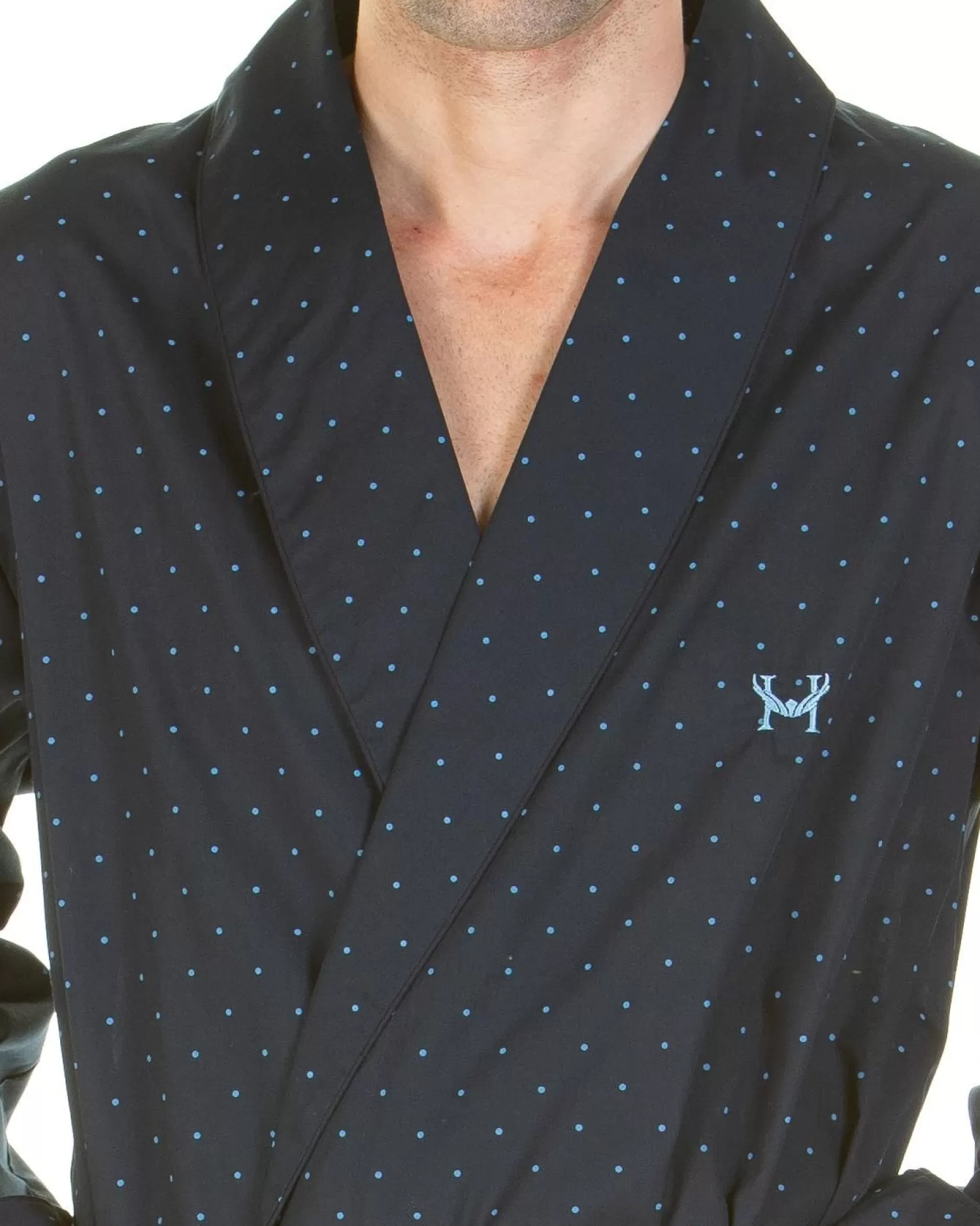 Men Haigman Easy Care Printed Dressing Gown - Navy Dots