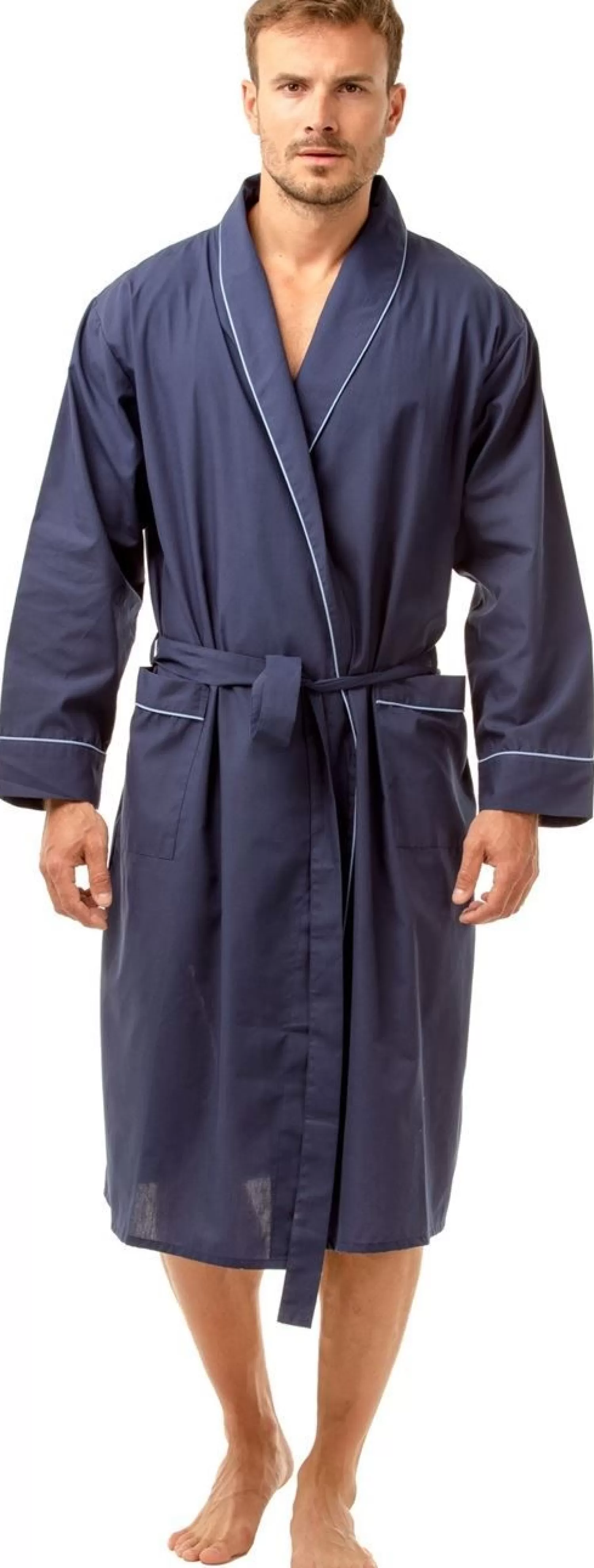 Men Haigman Poly/Cotton Dressing Gown - Navy