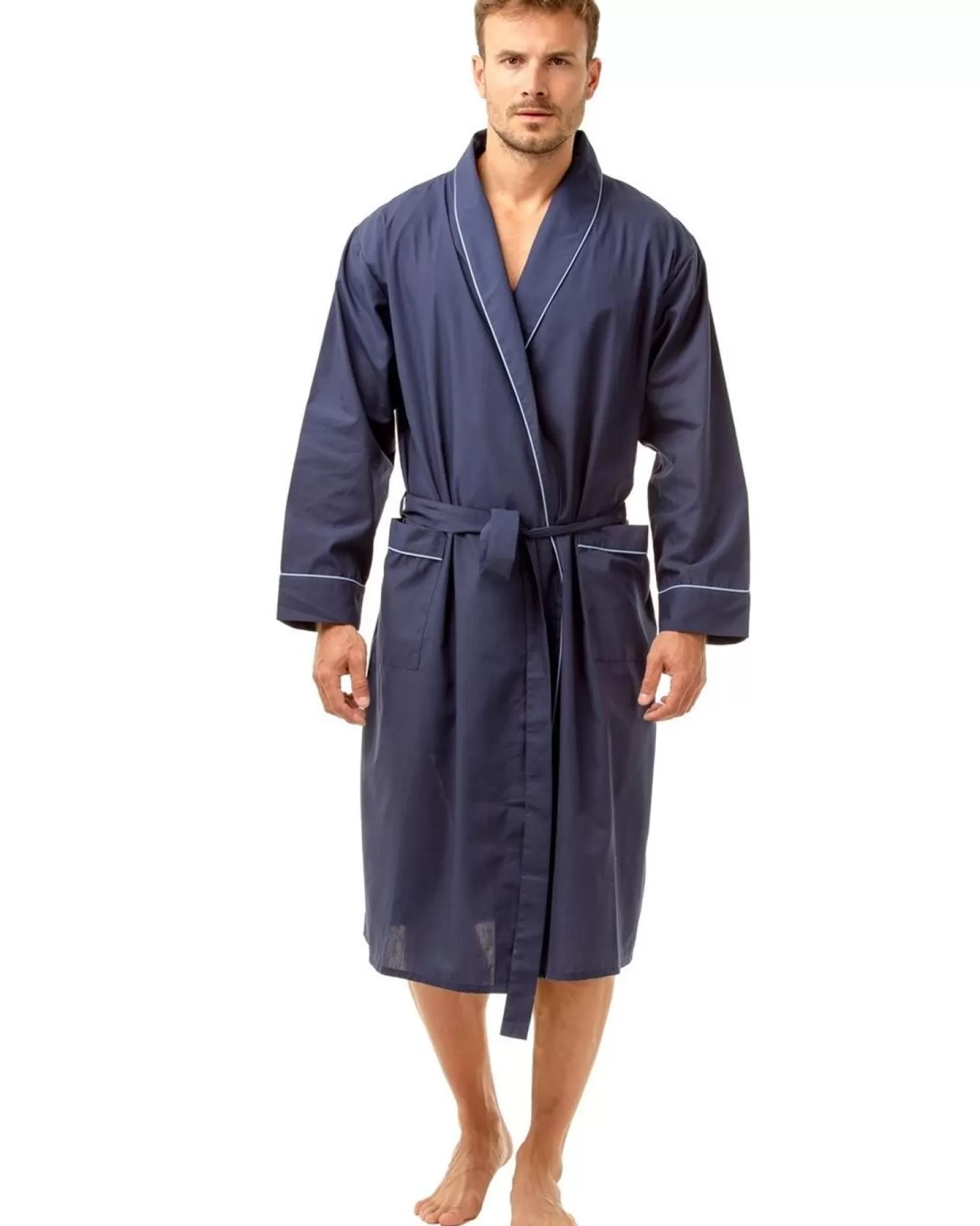 Men Haigman Poly/Cotton Dressing Gown - Navy