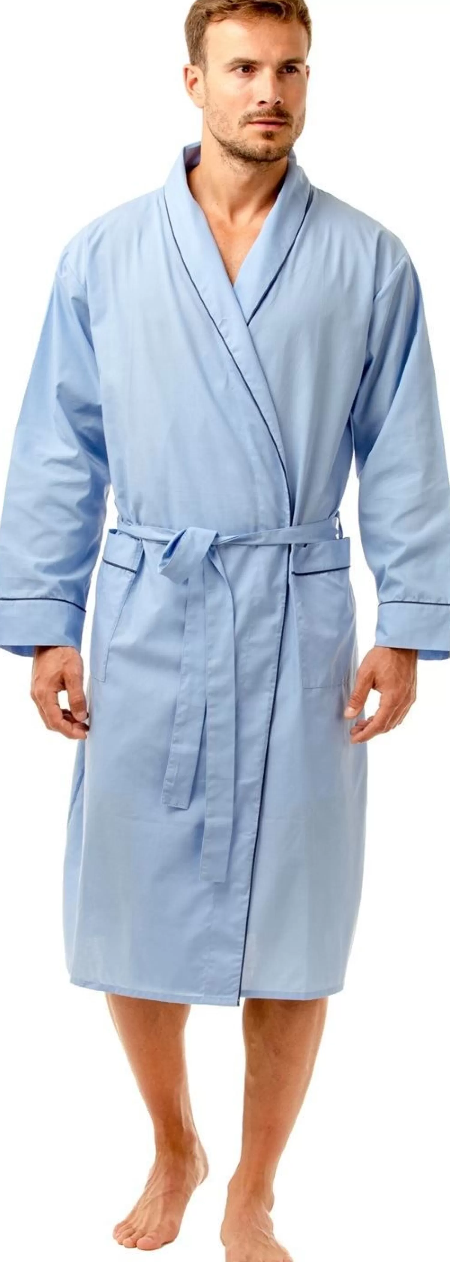 Men Haigman Poly/Cotton Dressing Gown - Pale Blue