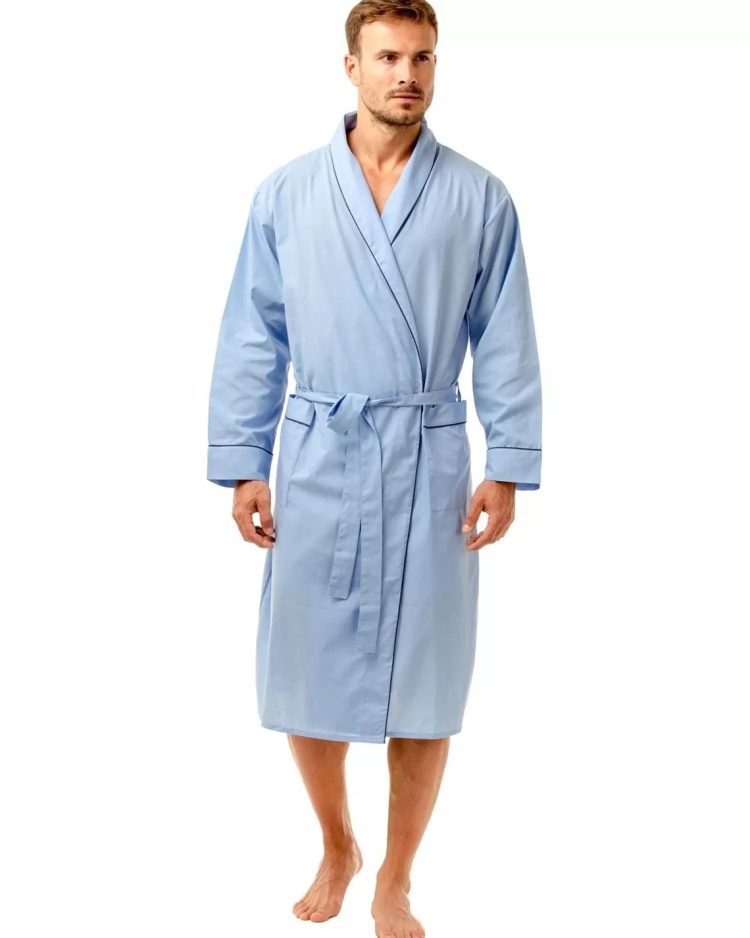 Men Haigman Poly/Cotton Dressing Gown - Pale Blue