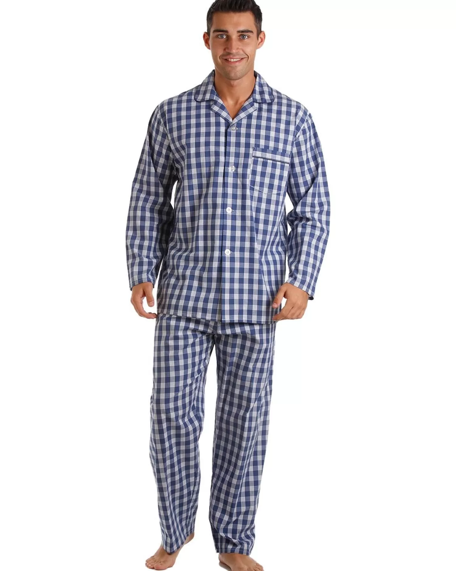 Men Haigman Poplin 100% Cotton Pyjamas - Blue/White Check