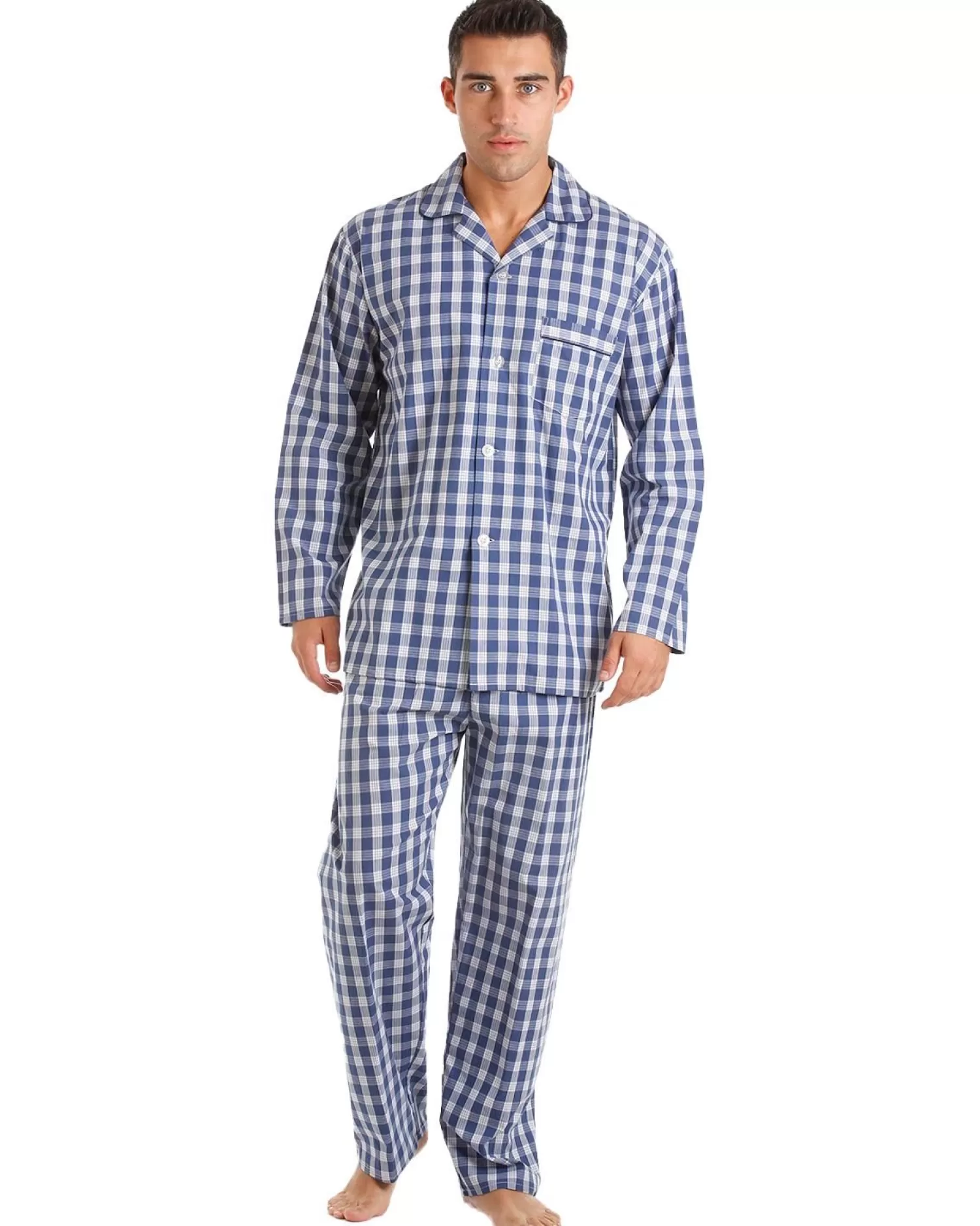 Men Haigman Poplin 100% Cotton Pyjamas - Blue/White Check