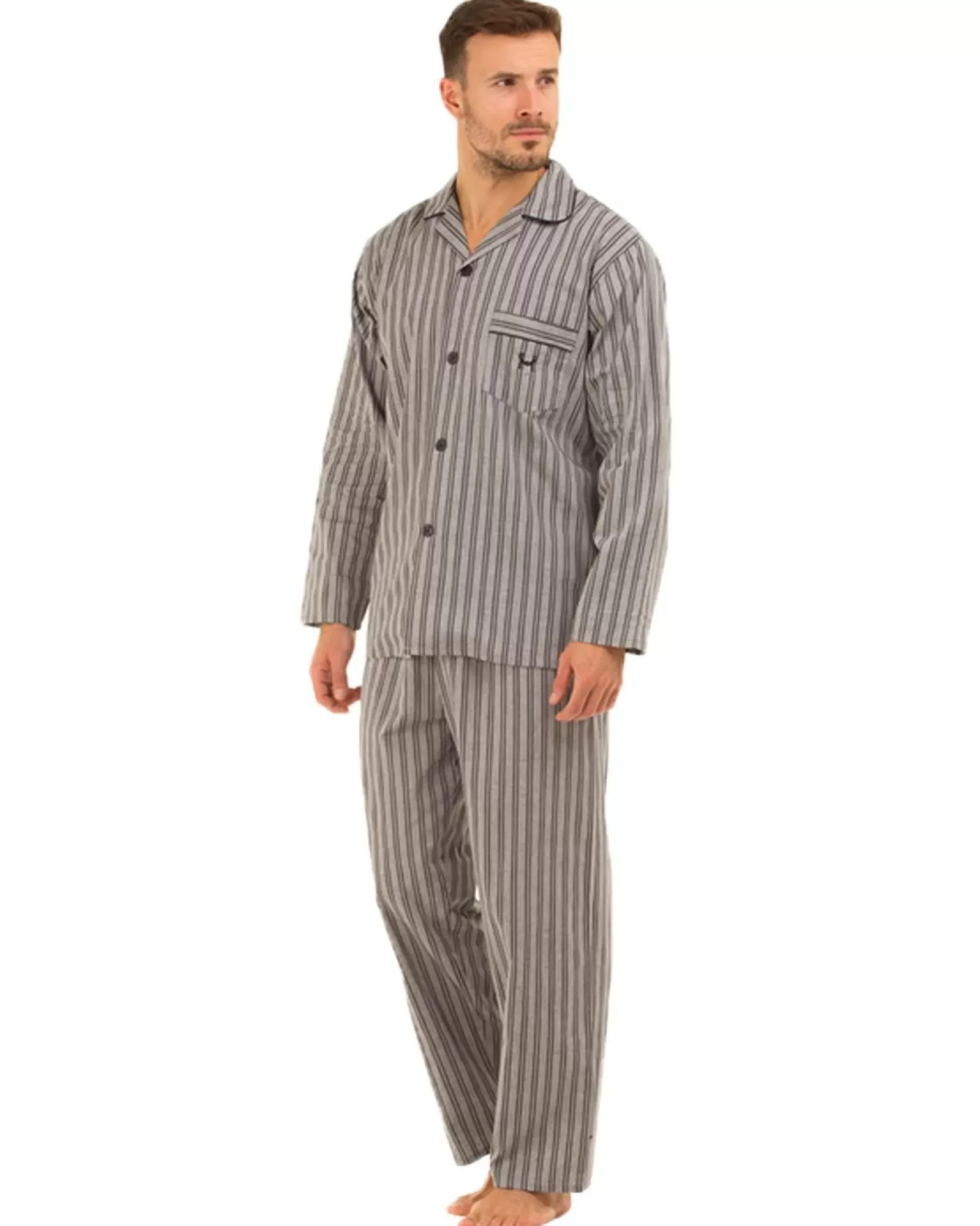 Men Haigman Poplin 100% Cotton Pyjamas - Grey/Black Stripe
