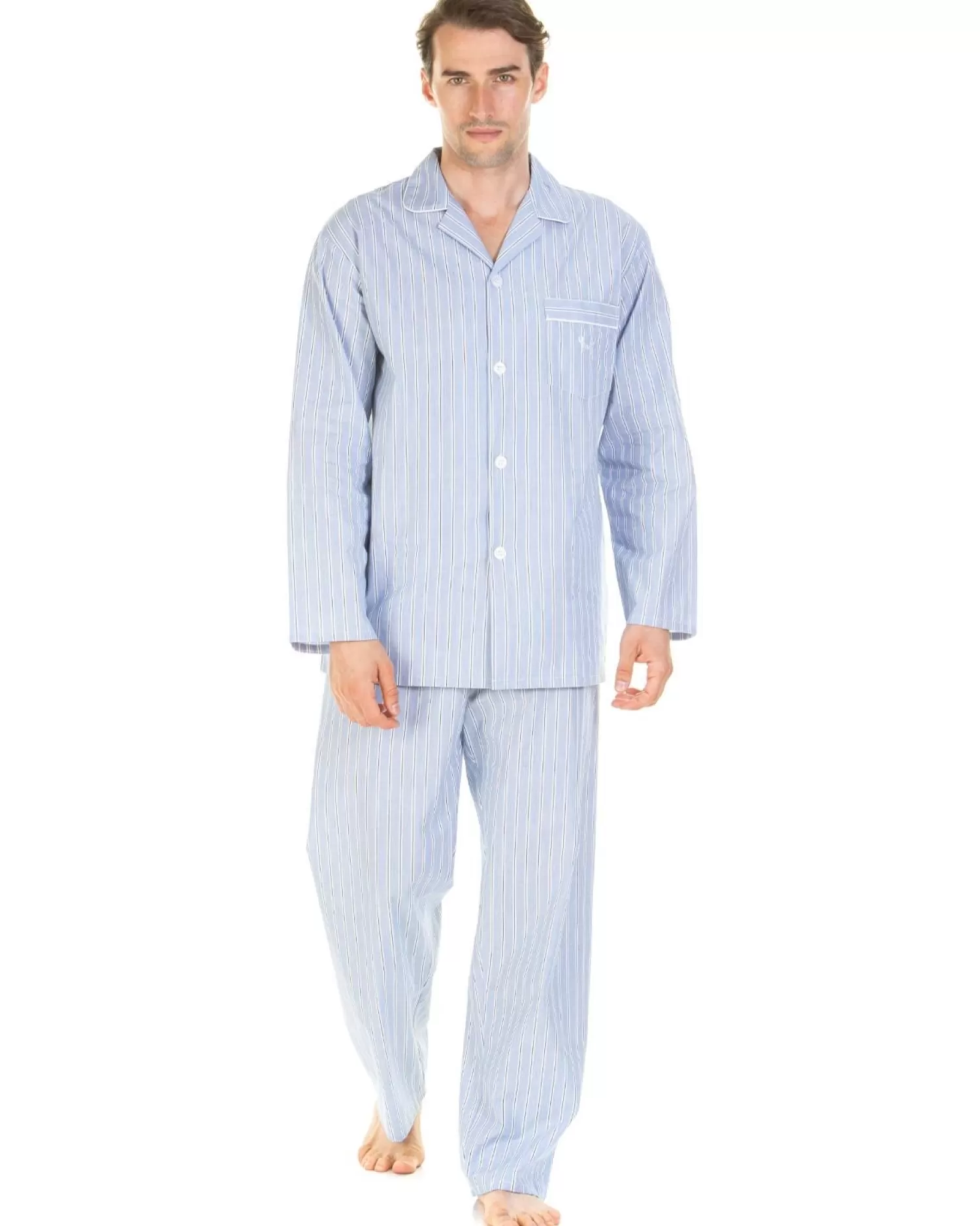 Men Haigman Poplin 100% Cotton Pyjamas - Light Blue Stripe