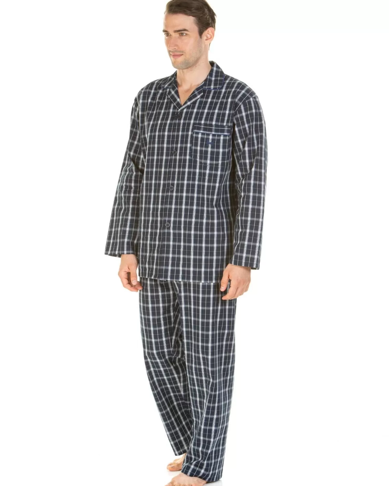Men Haigman Poplin 100% Cotton Pyjamas - Navy Check