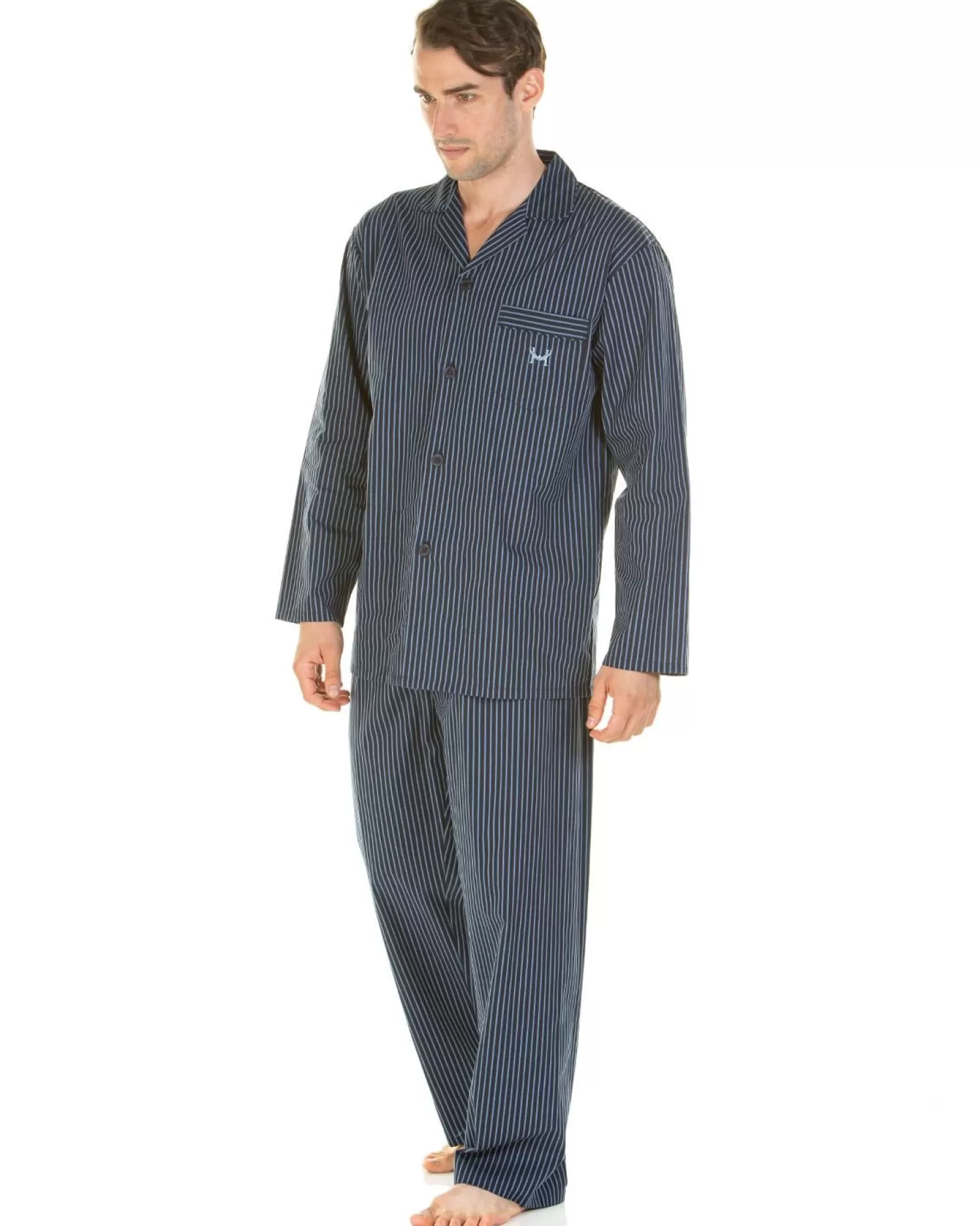 Men Haigman Poplin 100% Cotton Pyjamas - Navy Stripe