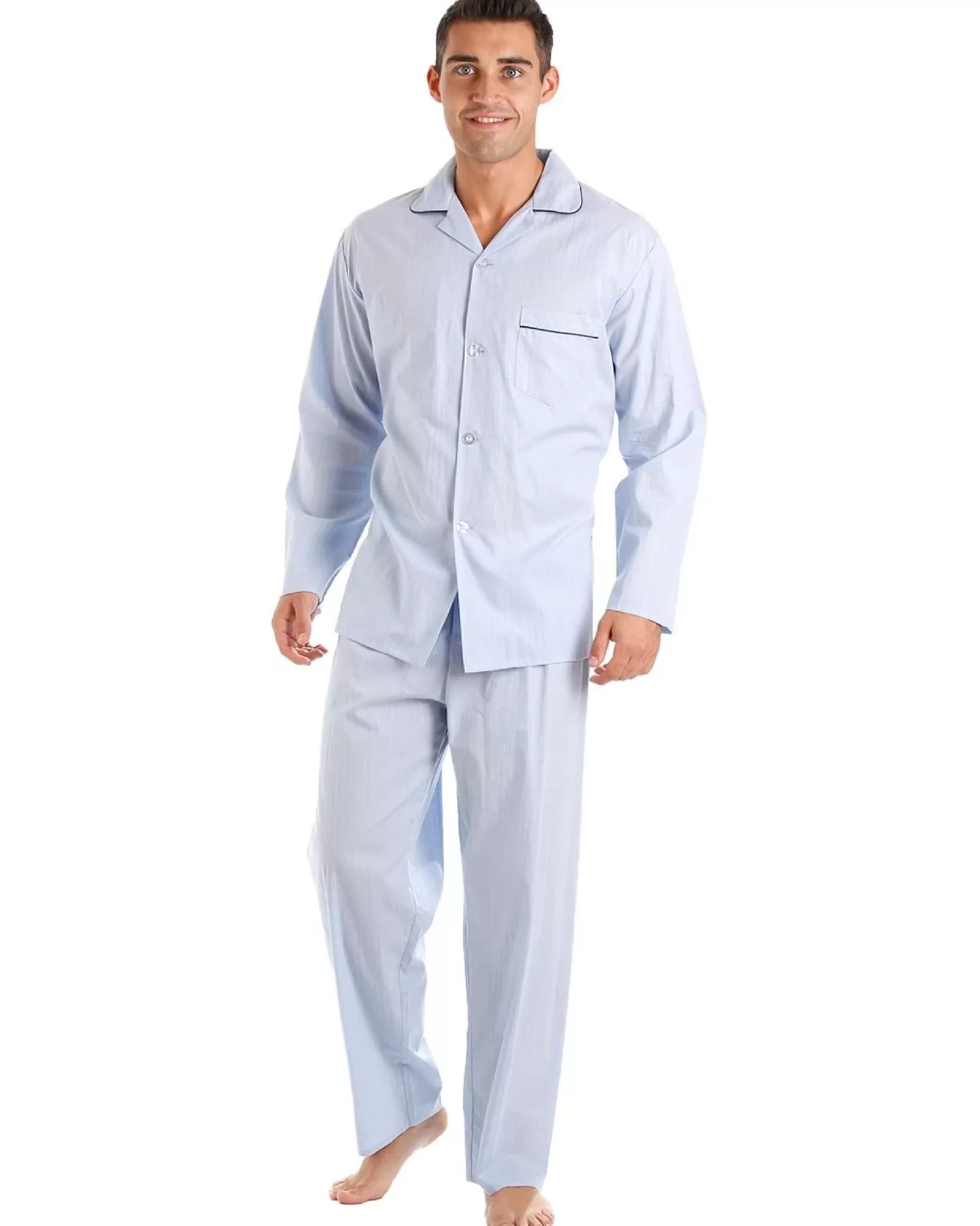 Men Haigman Poplin 100% Cotton Pyjamas - Pale Blue Check