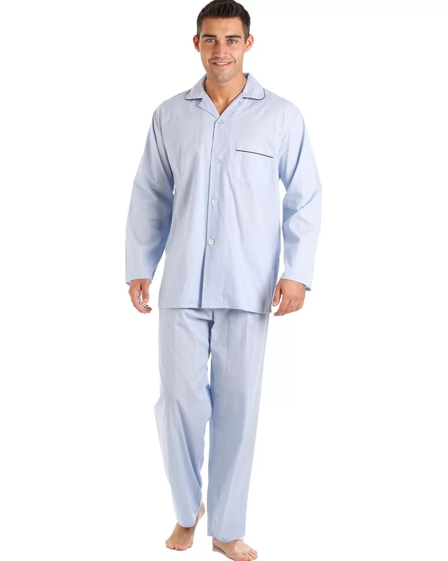 Men Haigman Poplin 100% Cotton Pyjamas - Pale Blue Check