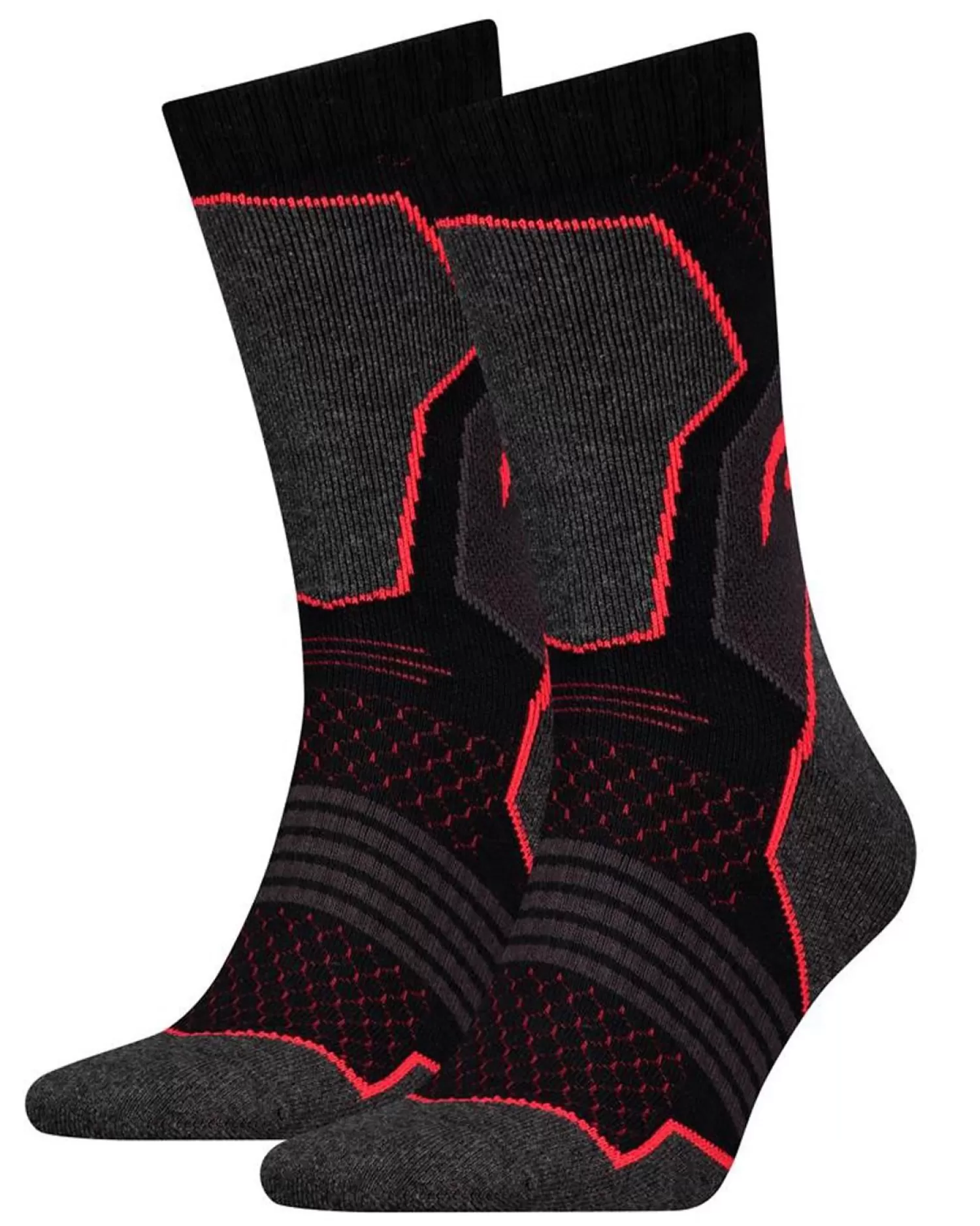 Men HEAD 2 Pack Hiking Crew Socks - Black/Red