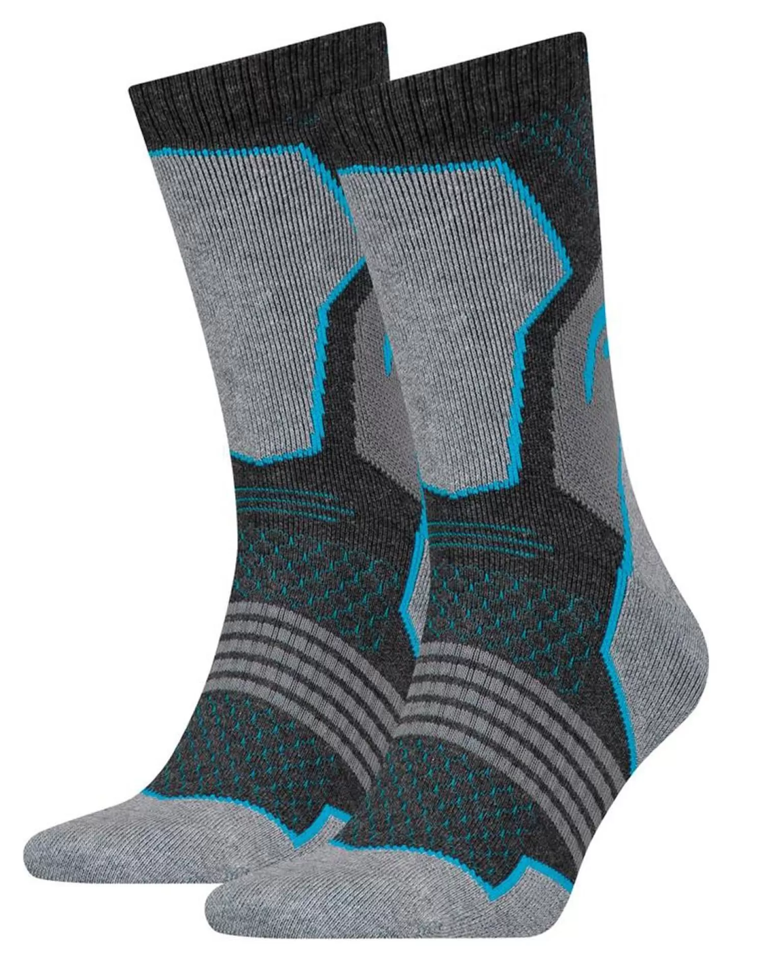 Men HEAD 2 Pack Hiking Crew Socks - Grey/Blue