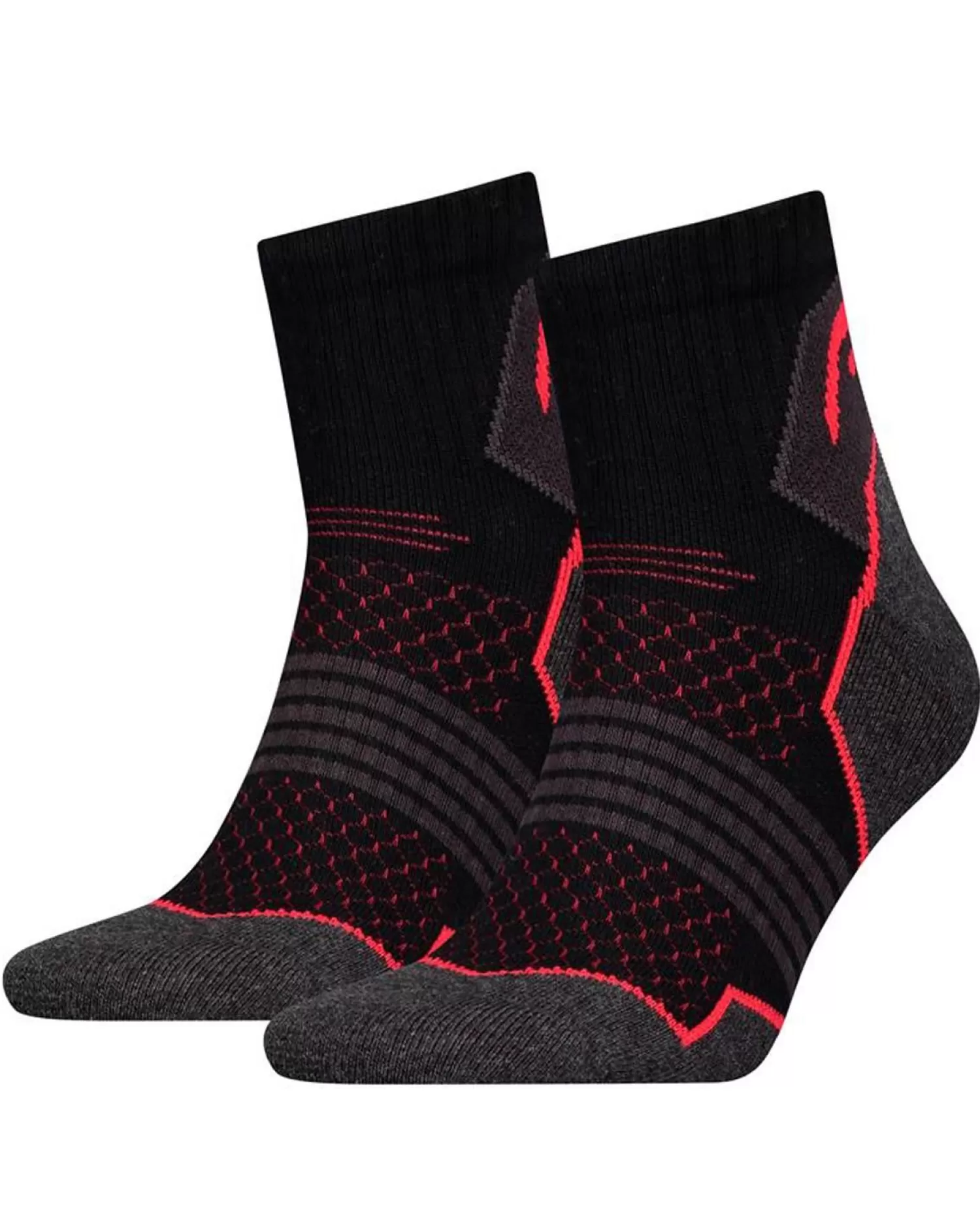 Men HEAD 2 Pack Hiking Quarter Socks - Black/Red