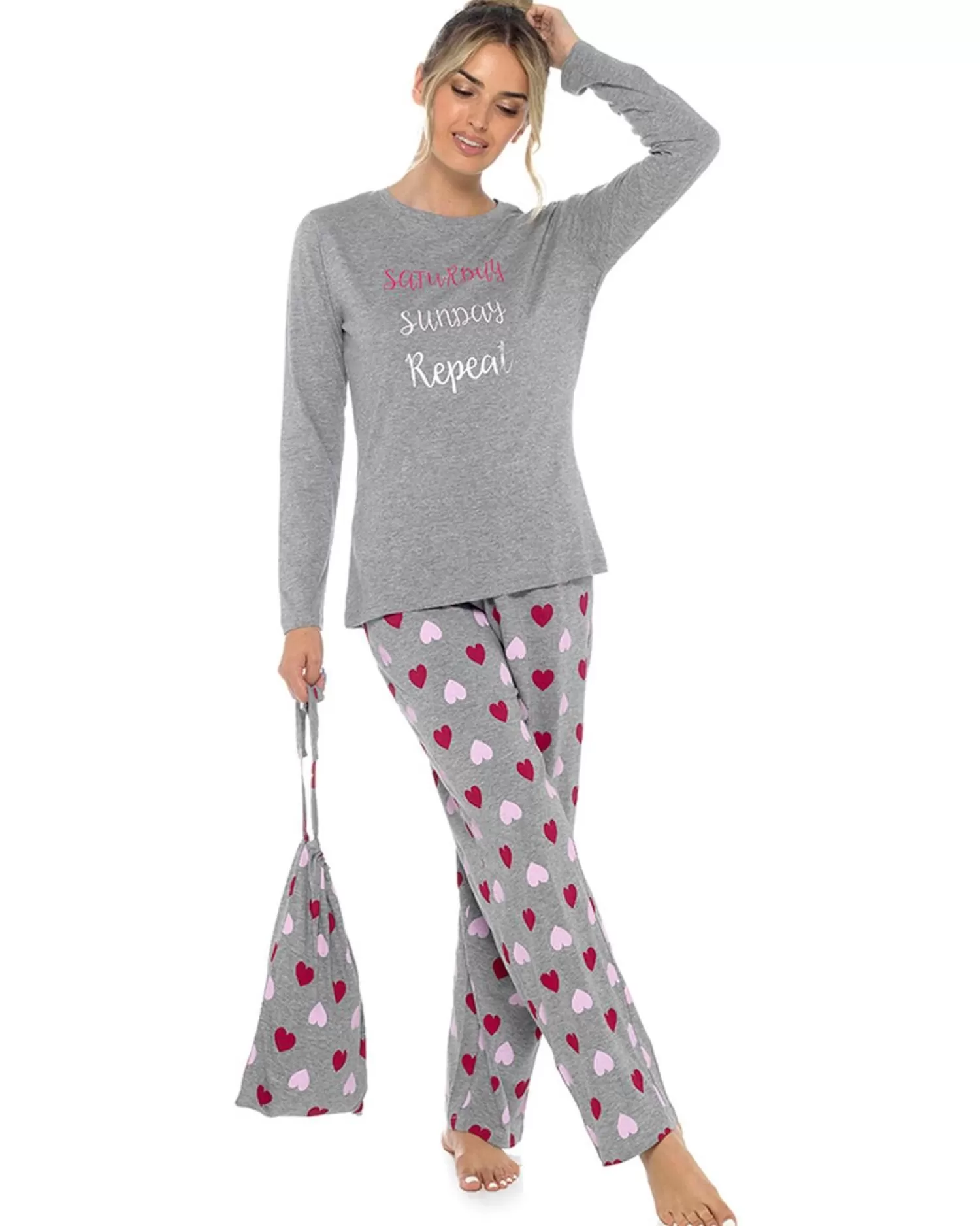 Foxbury Pyjamas | Heart Print Long Jersey Pyjamas In A Bag