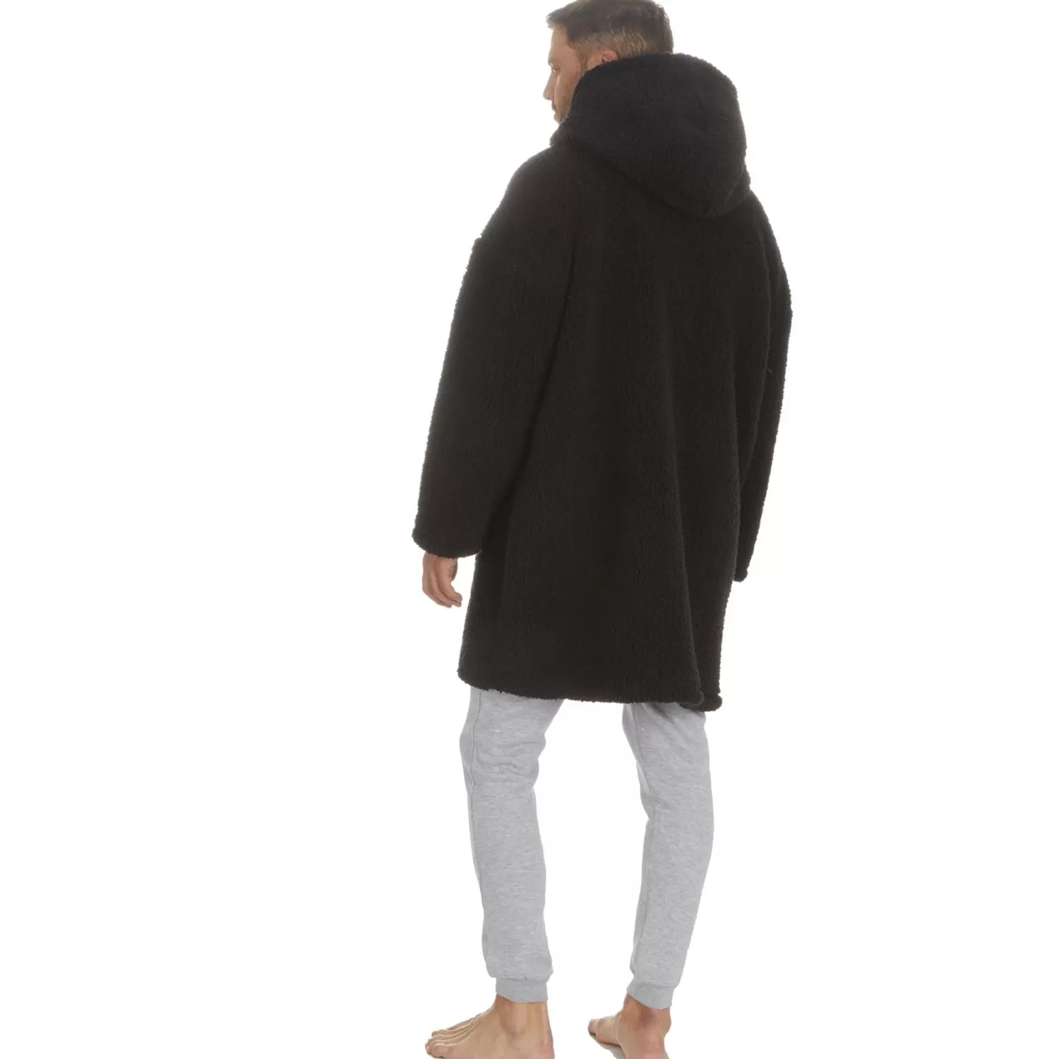 Men Huggable Borg Fleece Oversized Blanket Hoodie - Black