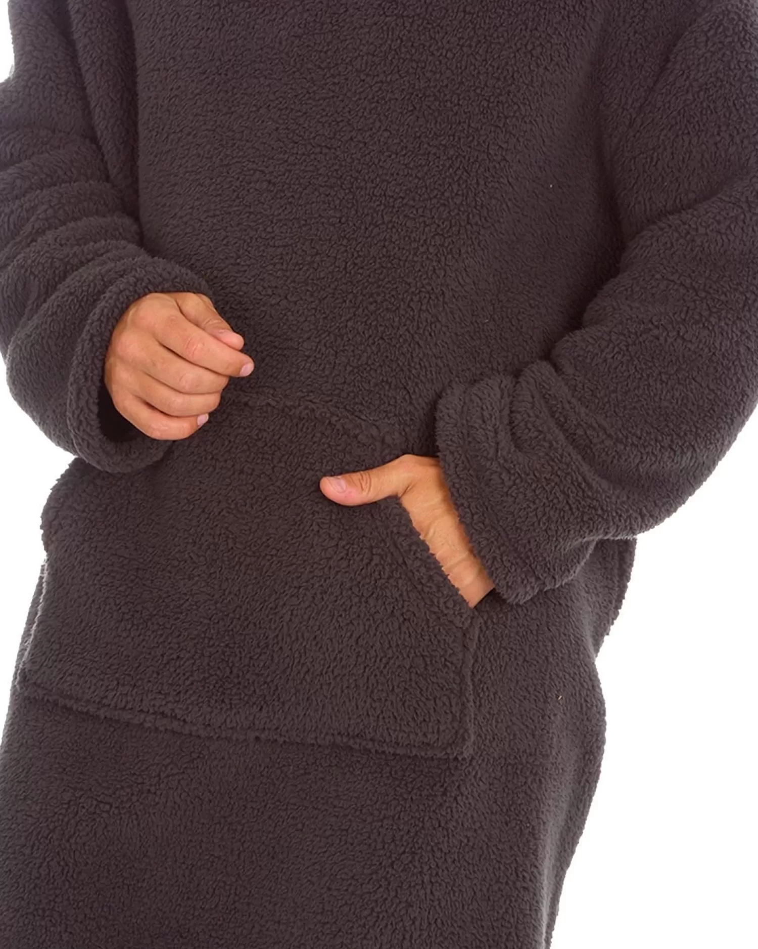 Men Huggable Borg Fleece Oversized Blanket Hoodie - Charcoal