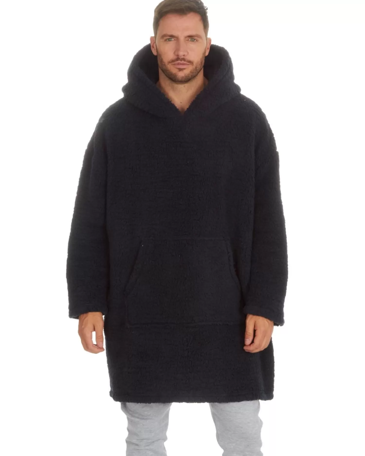 Men Huggable Borg Fleece Oversized Blanket Hoodie - Navy