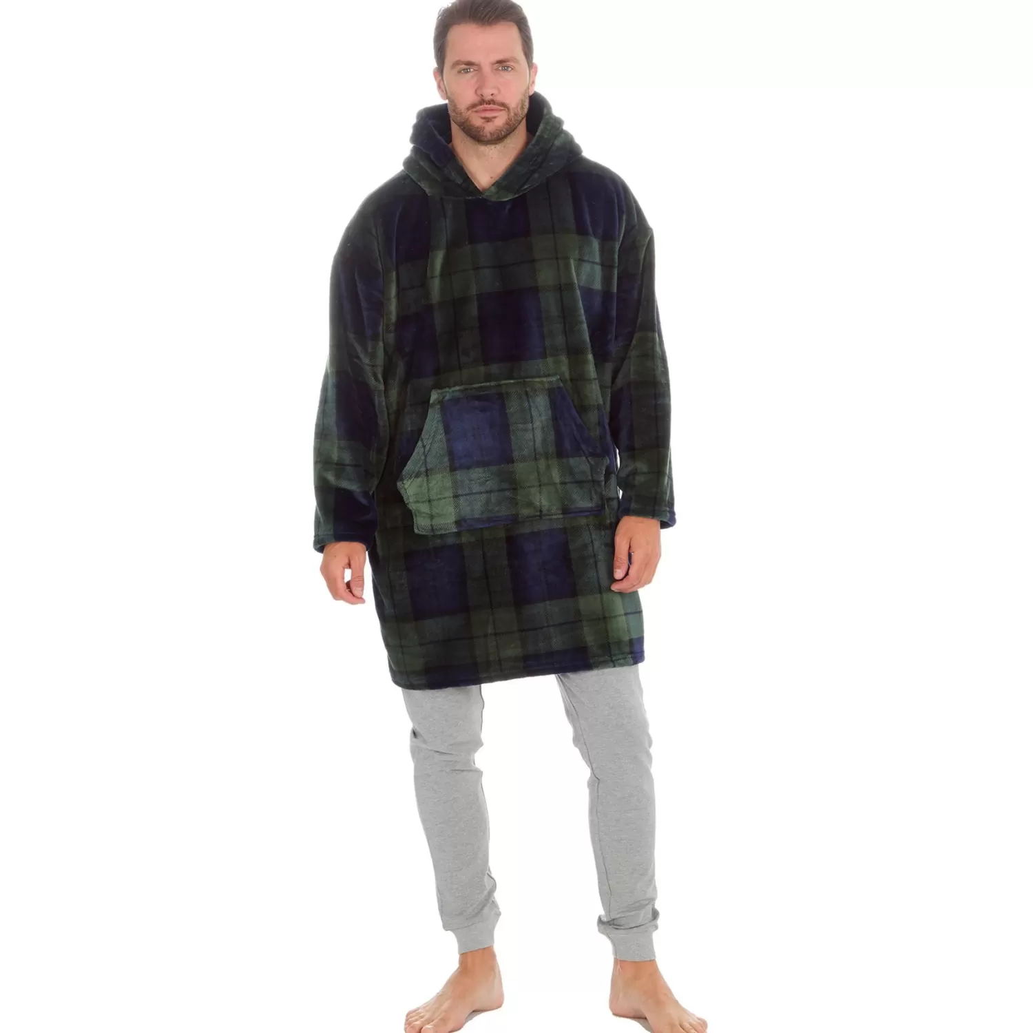 Men Huggable Green Check Oversized Hoodie