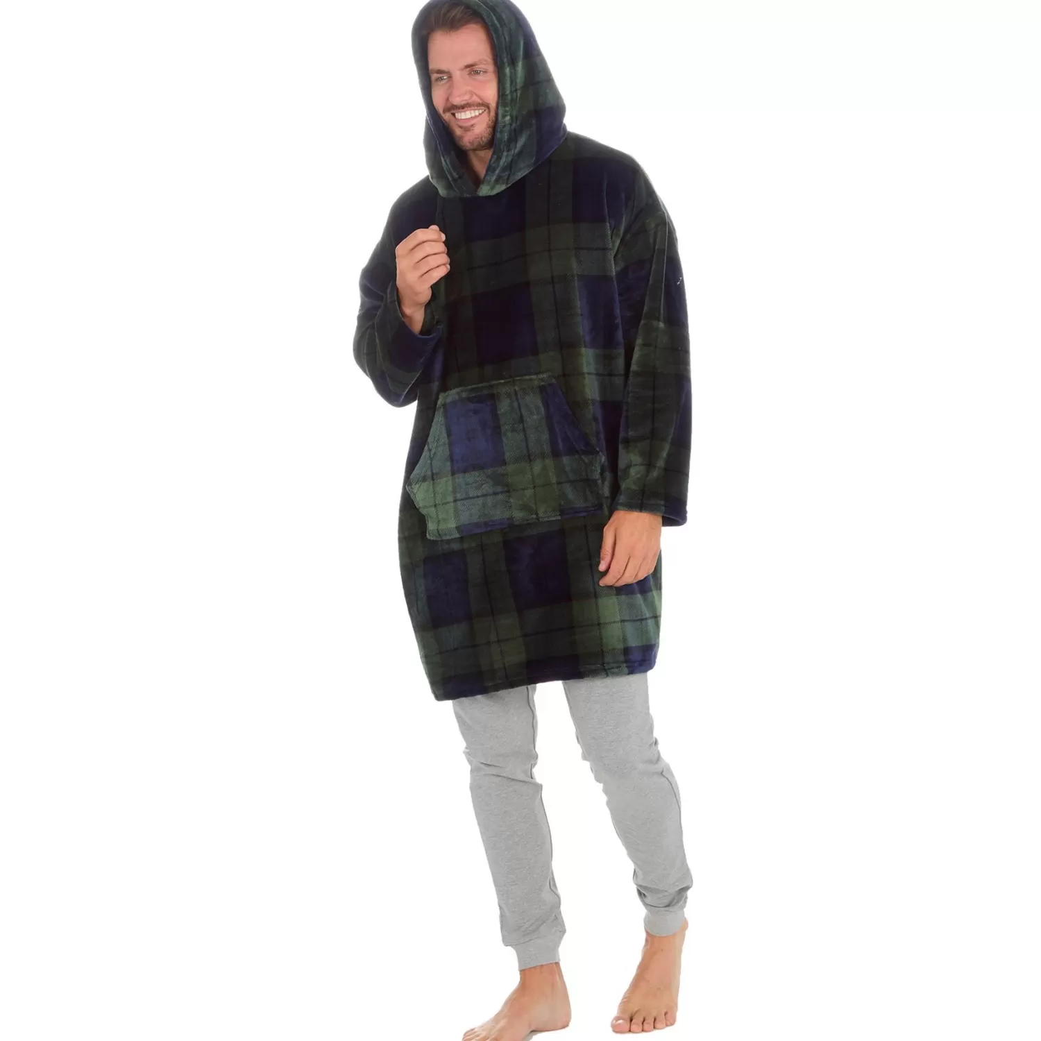 Men Huggable Green Check Oversized Hoodie