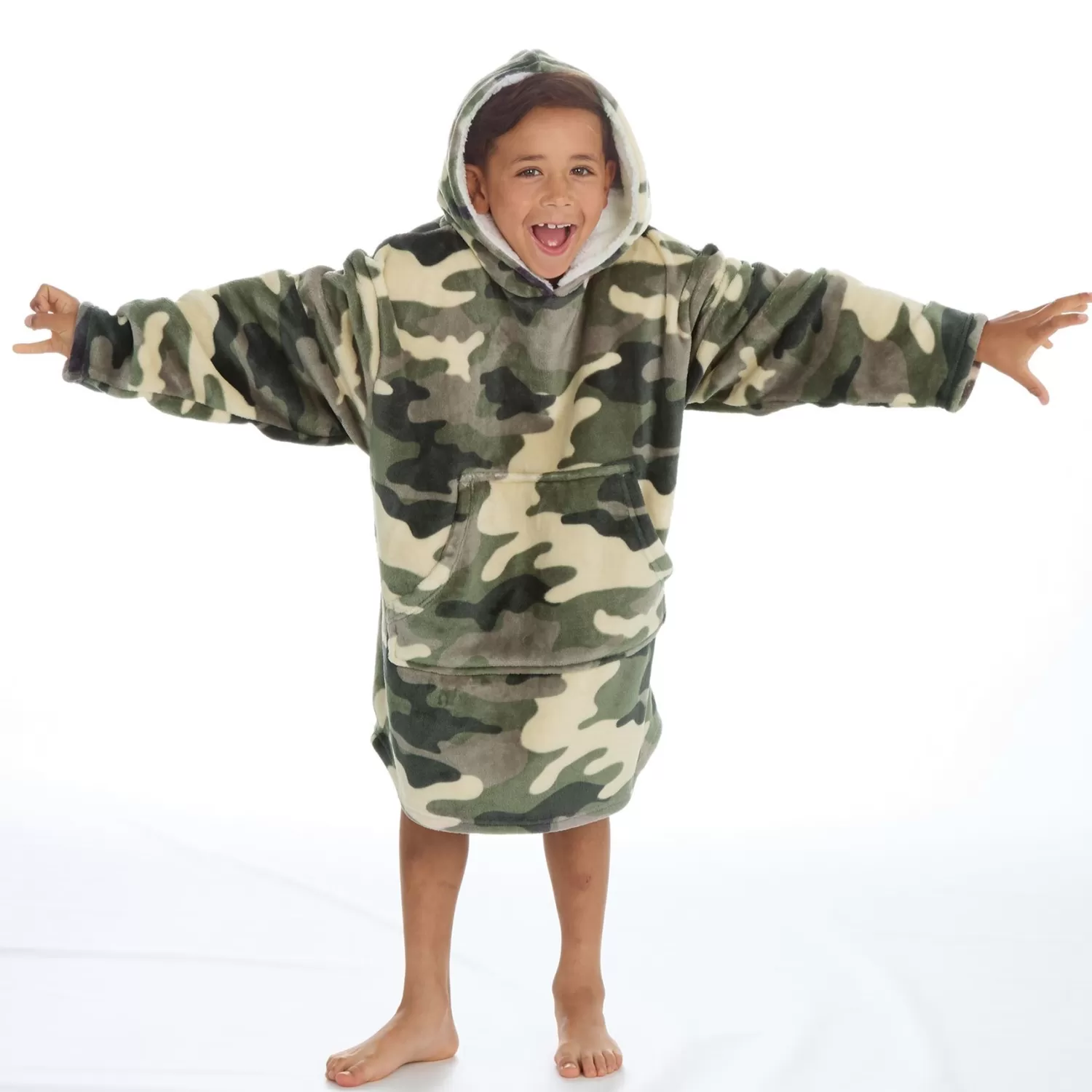 Kids Huggable Kids Green Camo Oversized Hoodie