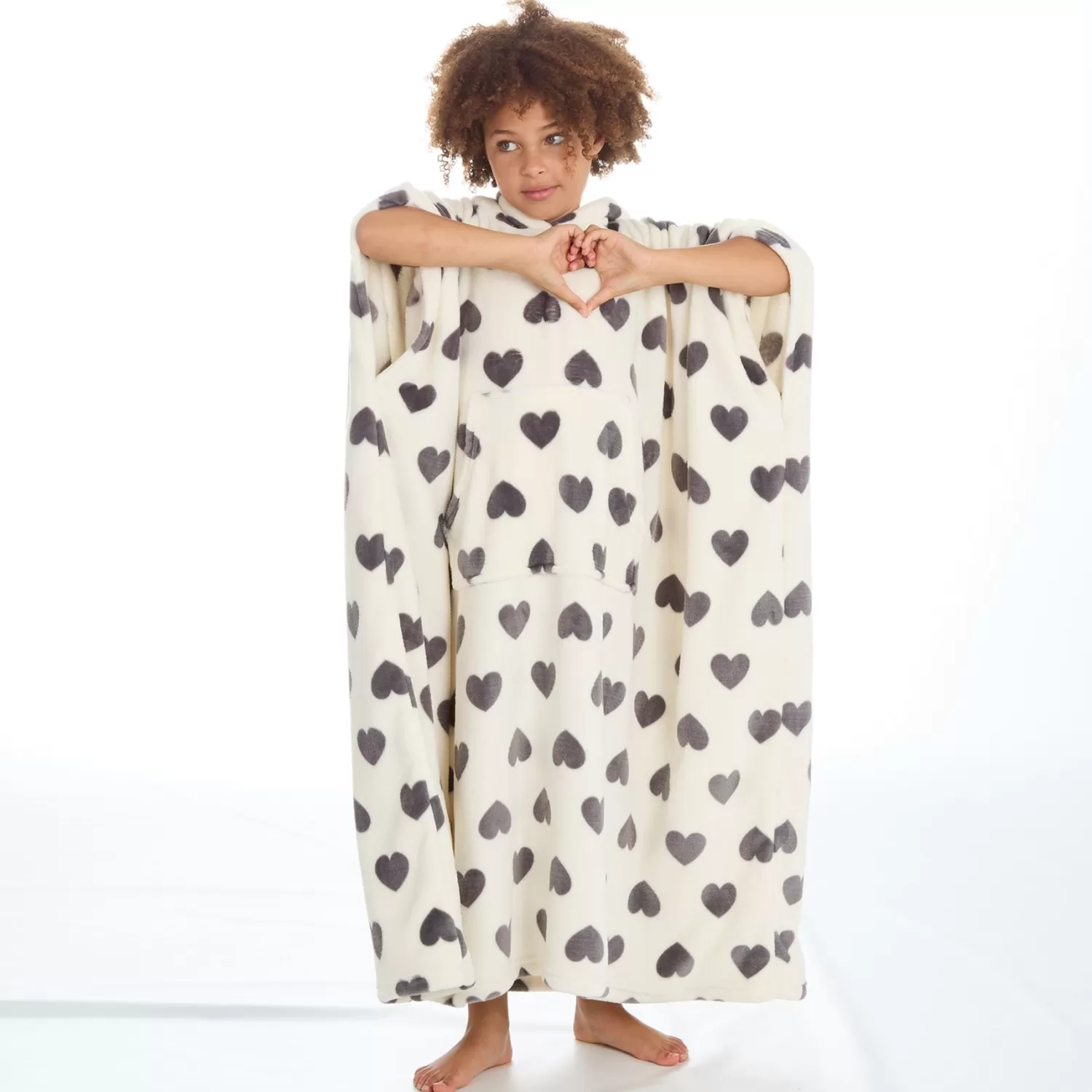 Kids Huggable Kids Heart Print Oversized Blanket Poncho