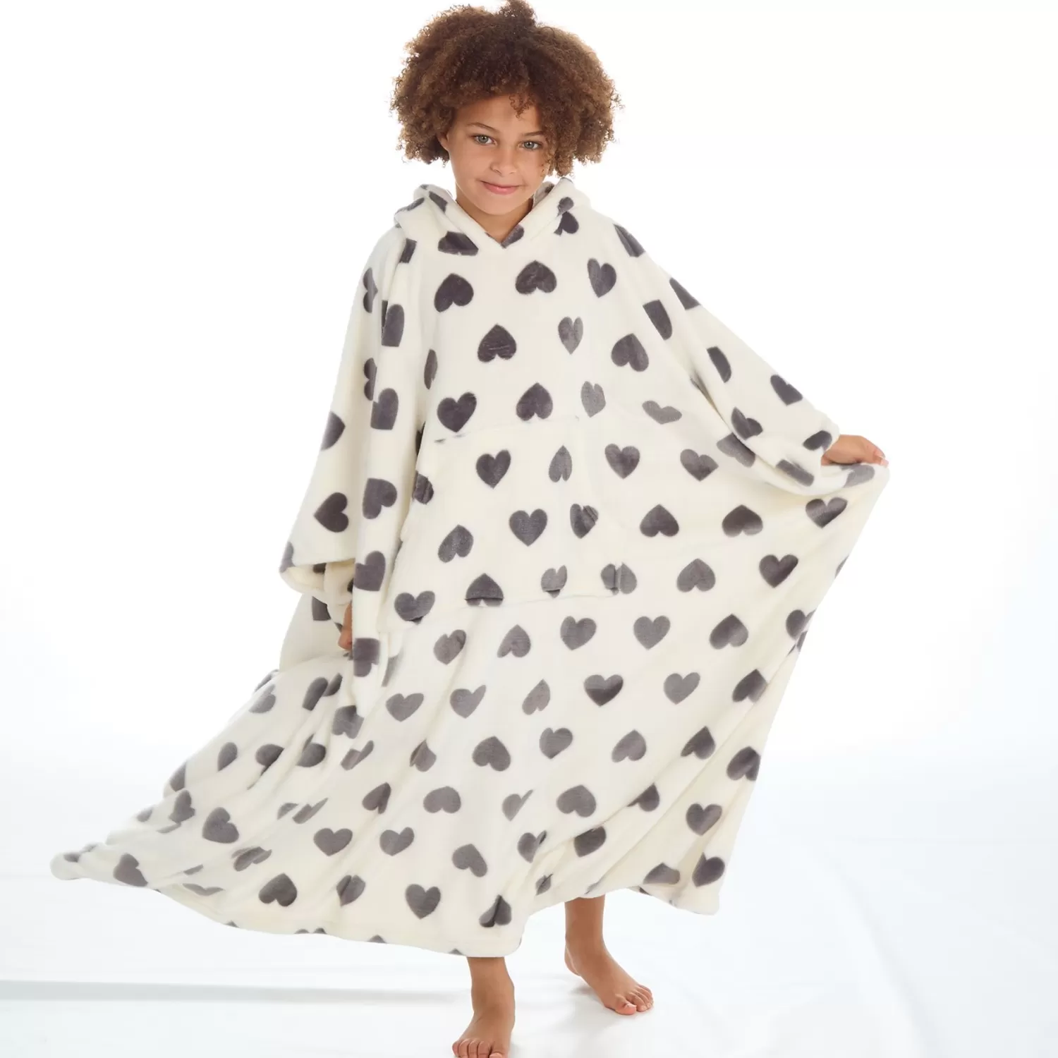 Kids Huggable Kids Heart Print Oversized Blanket Poncho