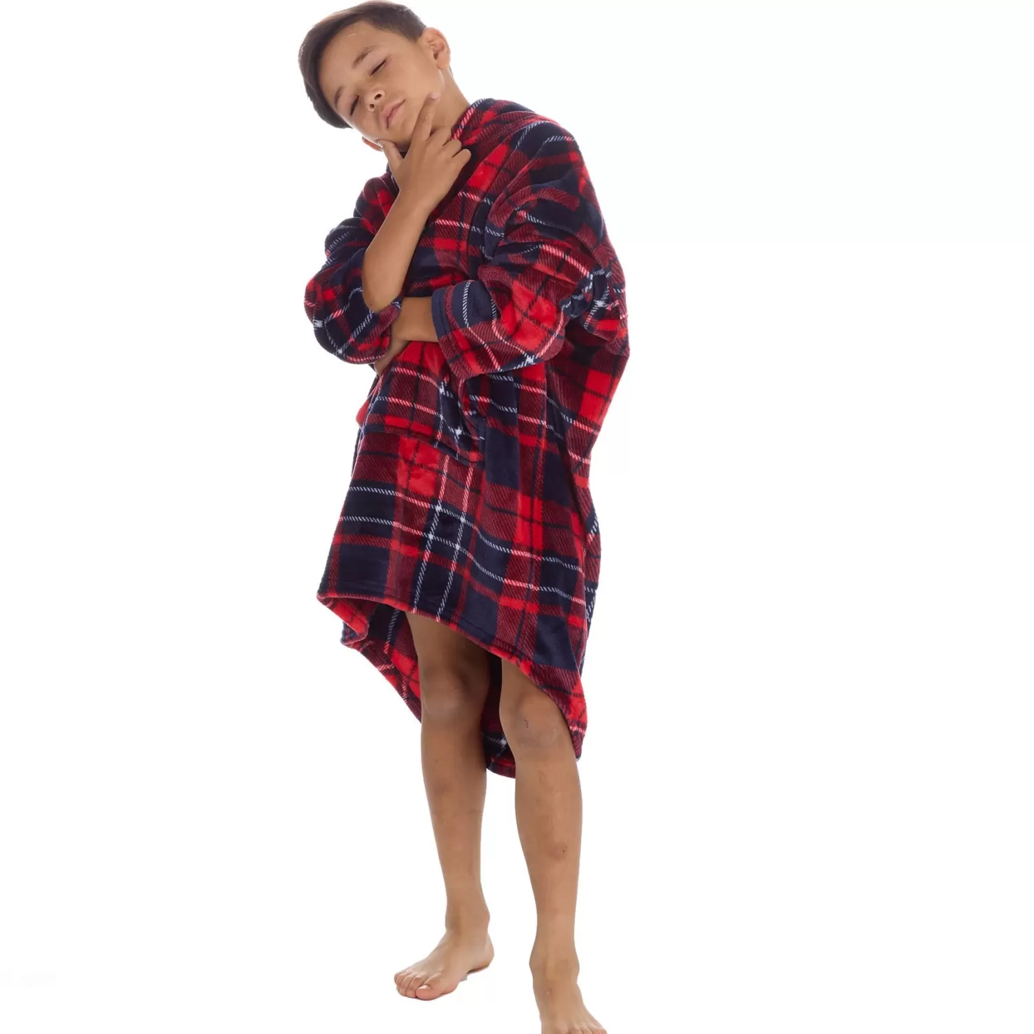 Kids Huggable Kids Red Check Oversized Hoodie