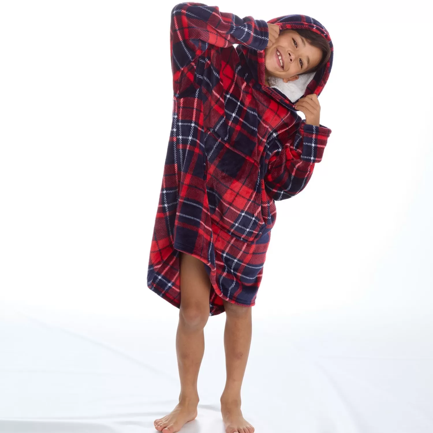 Kids Huggable Kids Red Check Oversized Hoodie