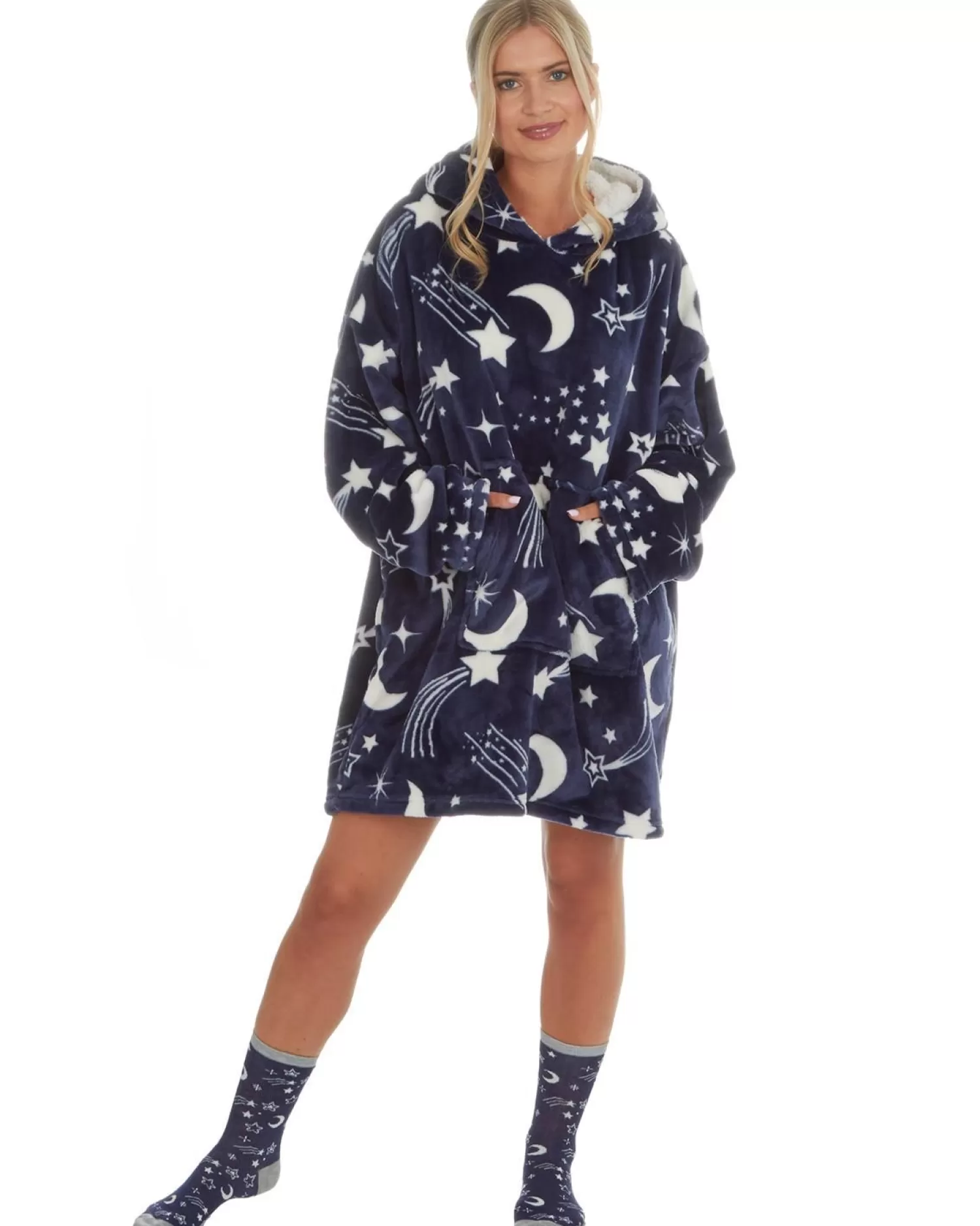 Huggable Loungewear | Navy Shooting Stars Oversized Hoodie