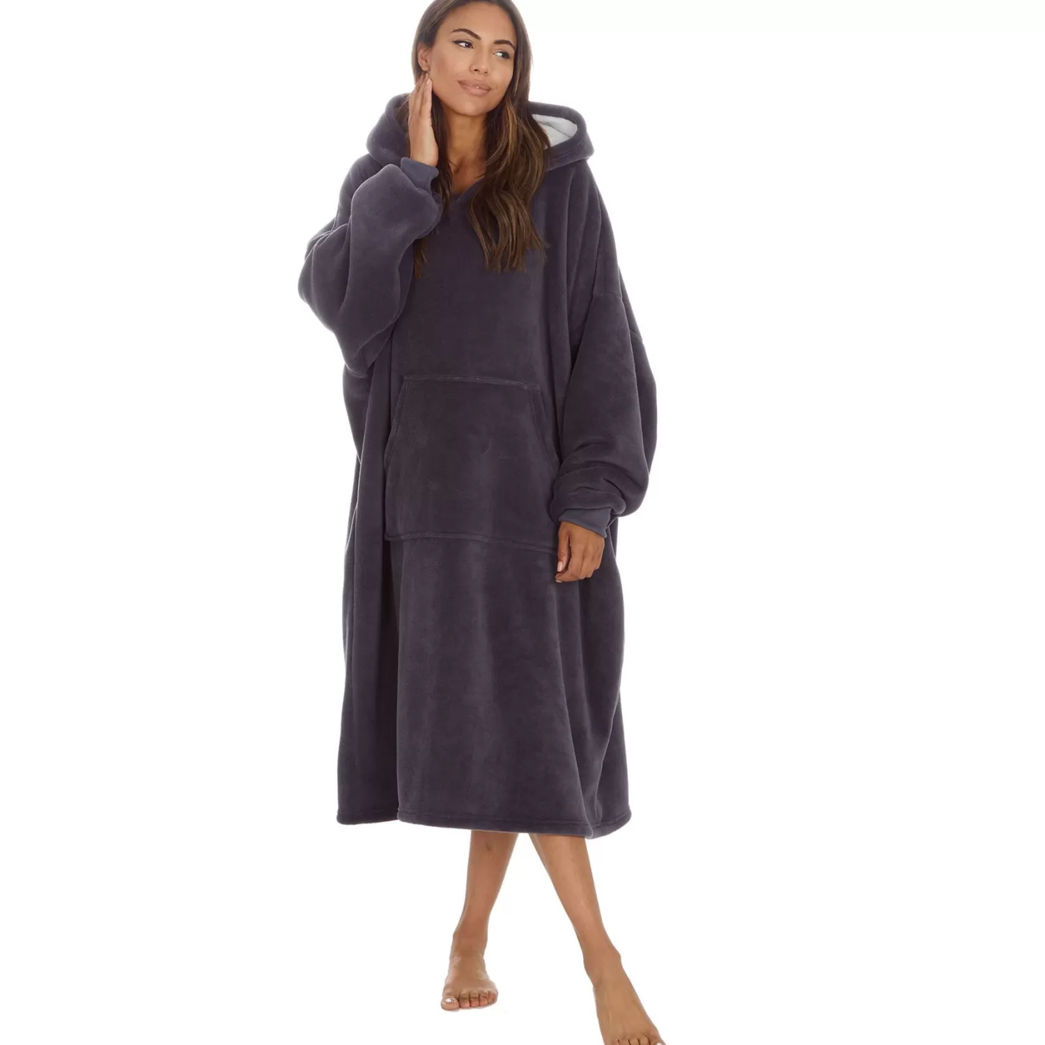 Huggable Loungewear | Oversized Sherpa Lined Hoodie - Charcoal