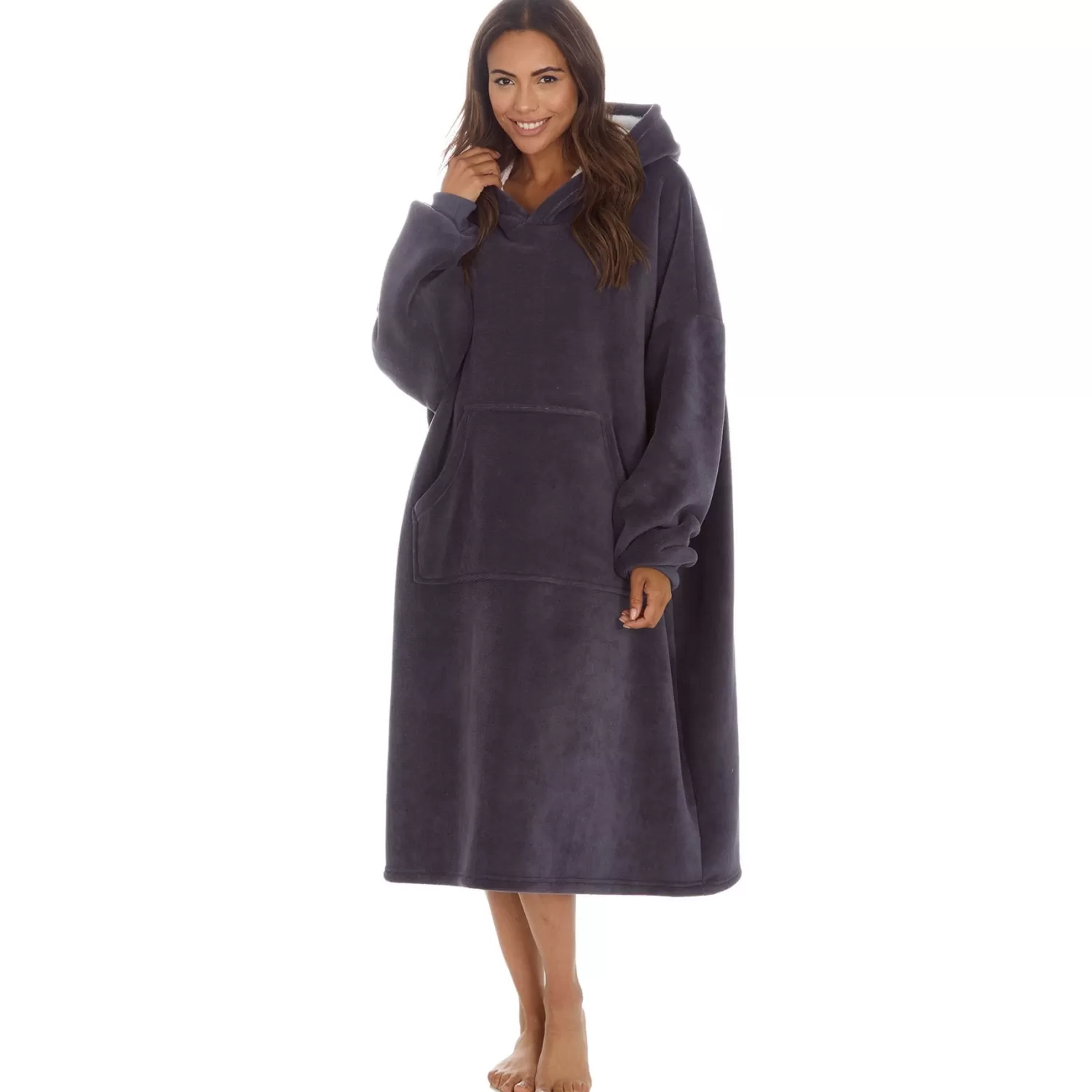 Huggable Loungewear | Oversized Sherpa Lined Hoodie - Charcoal