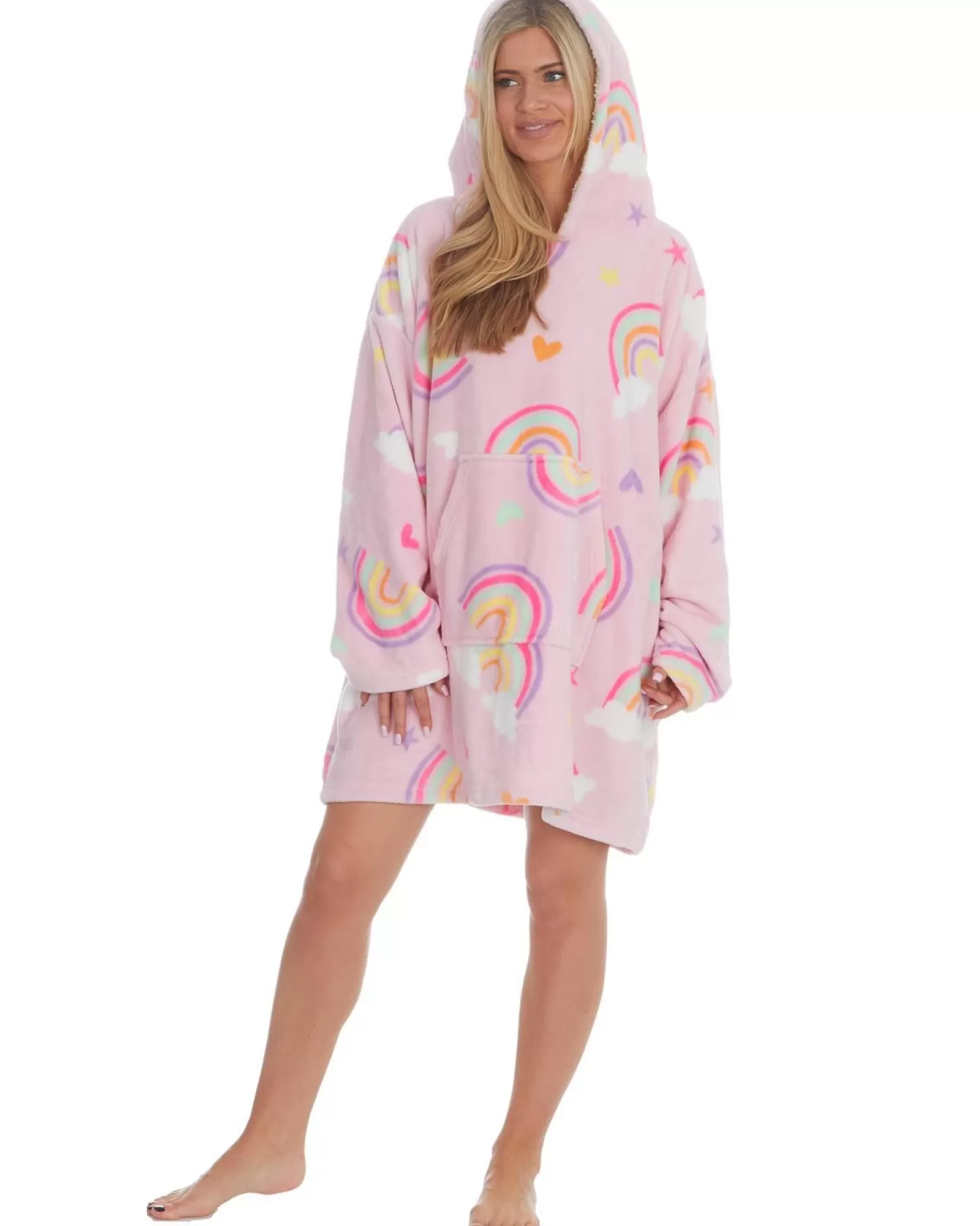 Huggable Loungewear | Pink Rainbow Oversized Hoodie