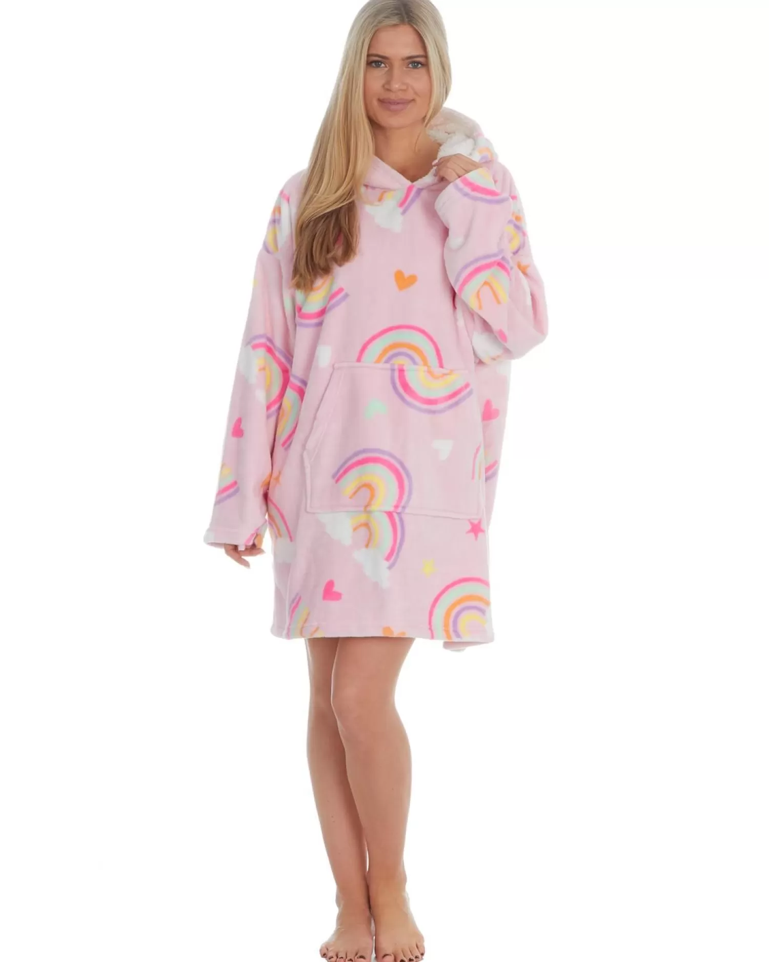 Huggable Loungewear | Pink Rainbow Oversized Hoodie