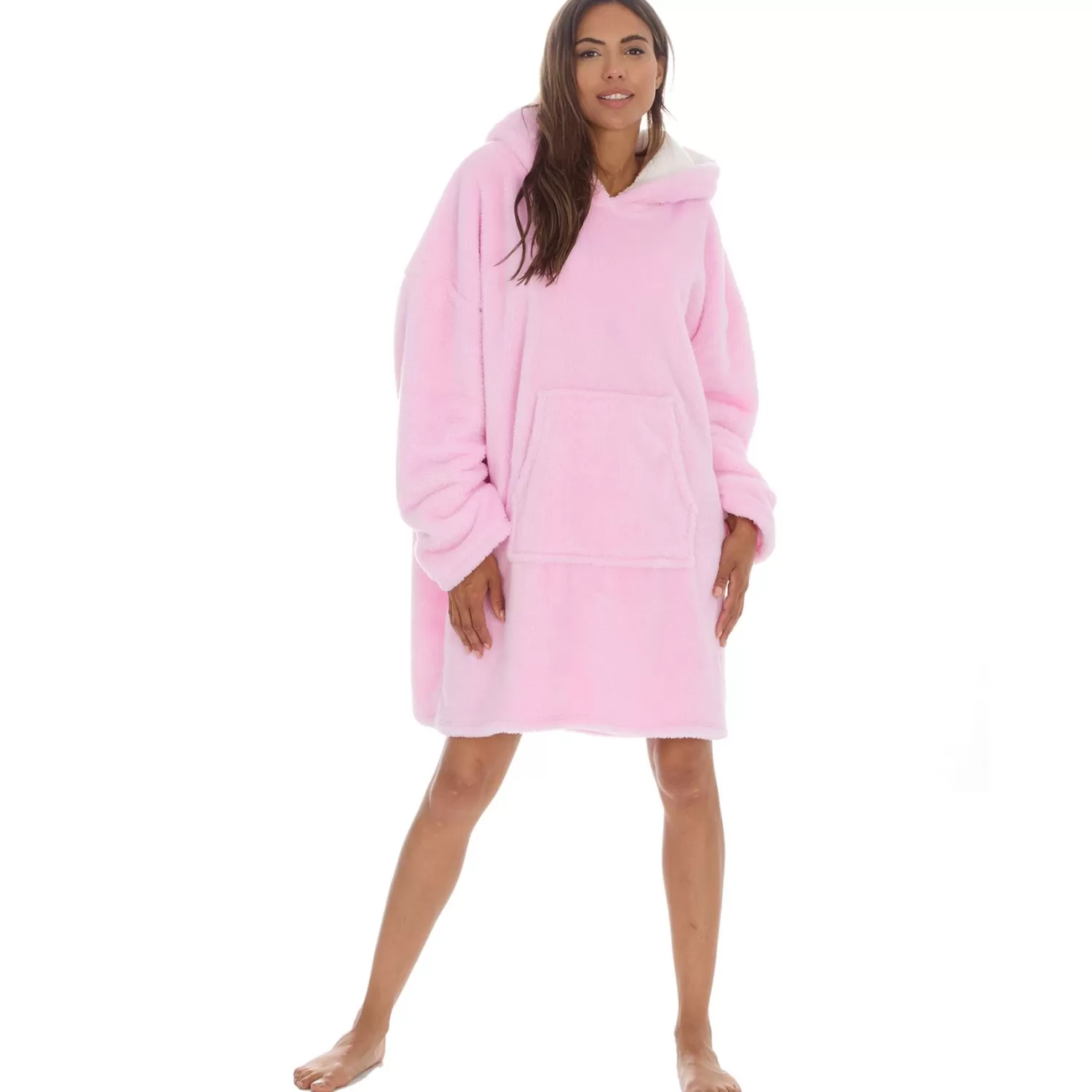 Huggable Loungewear | Pink Snuggle Fleece Oversized Hoodie