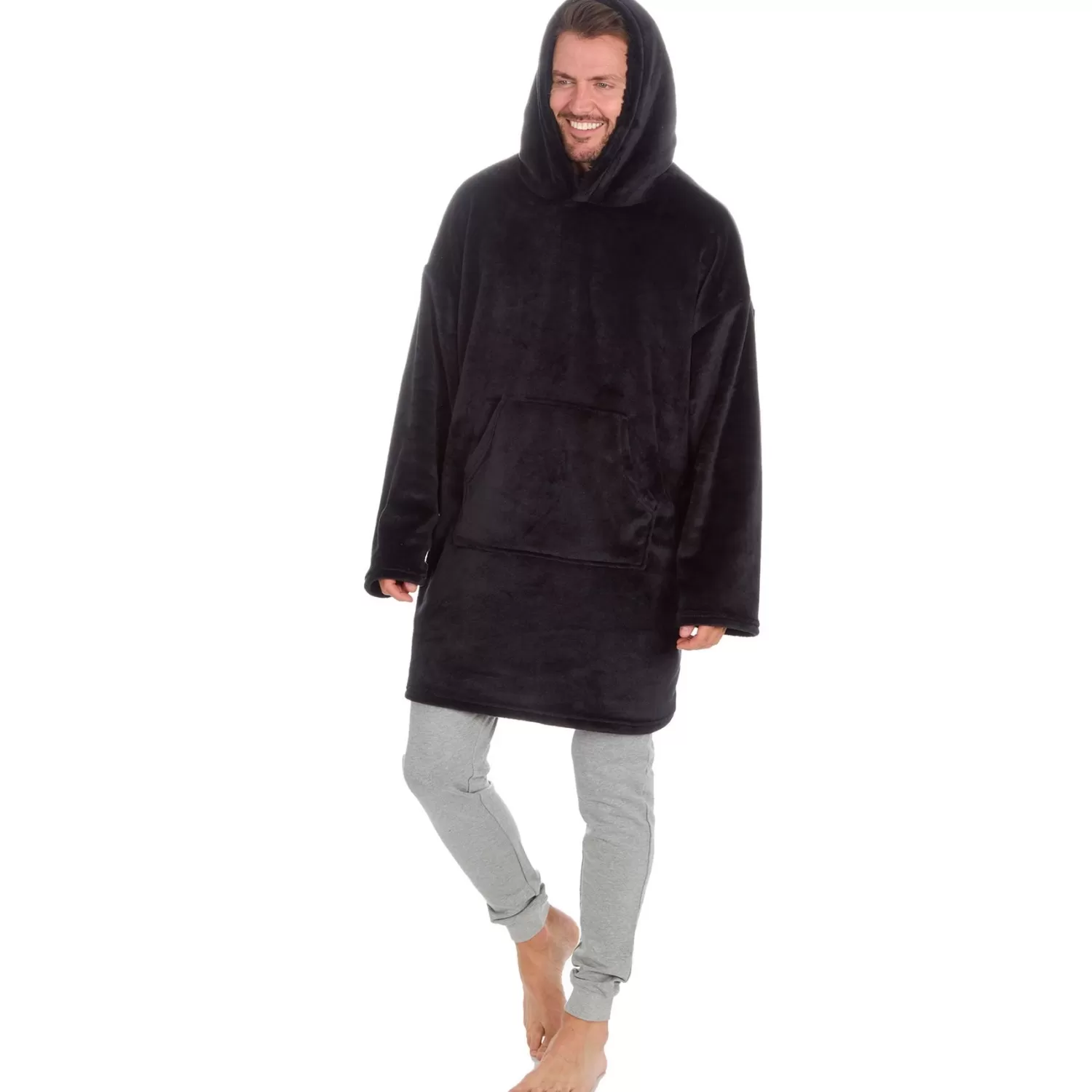 Men Huggable Polished Oversized Hoodie - Black